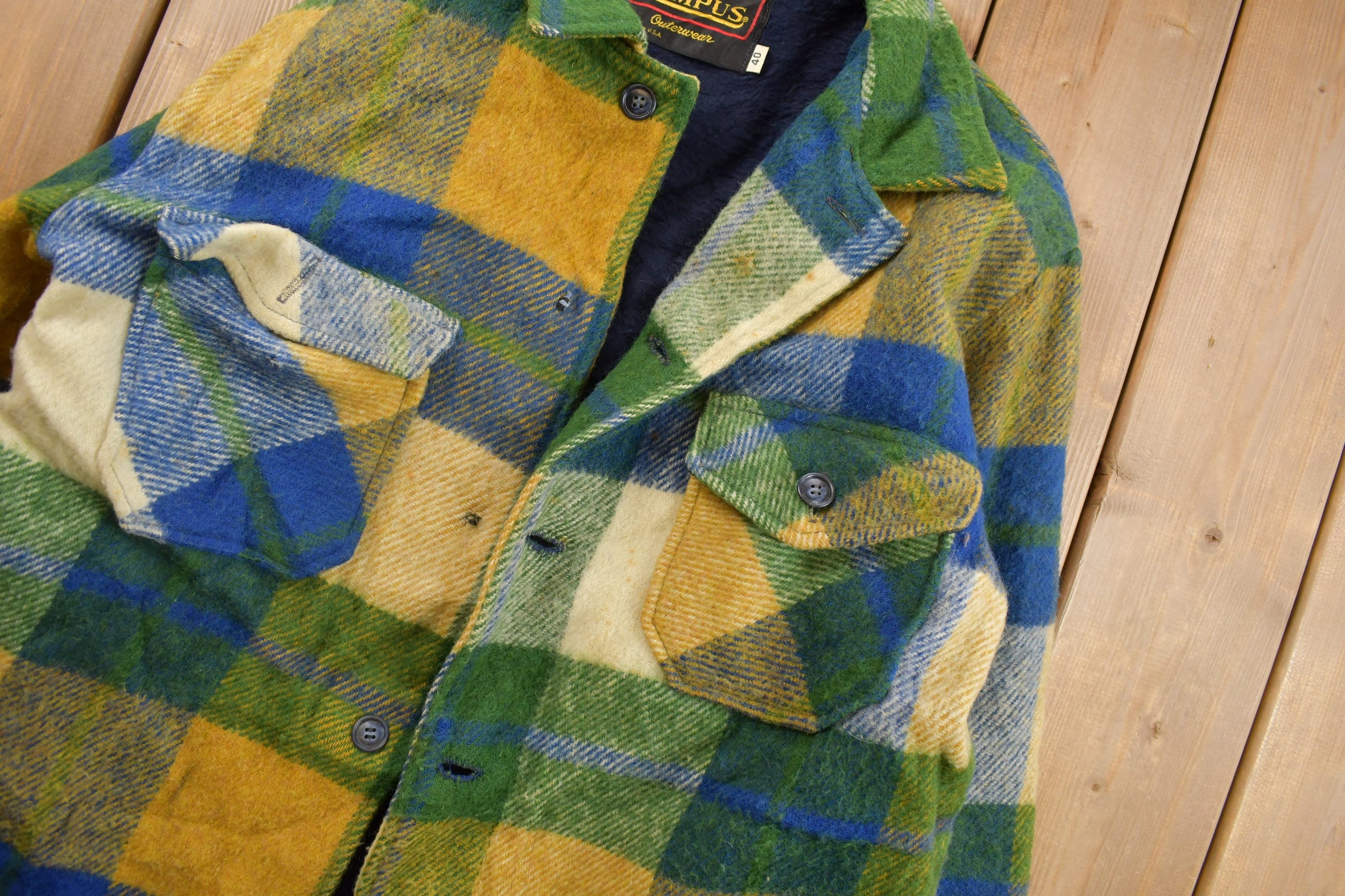 Vintage 1970s Campus Plaid Button Up Shirt Men's Large - Image 5