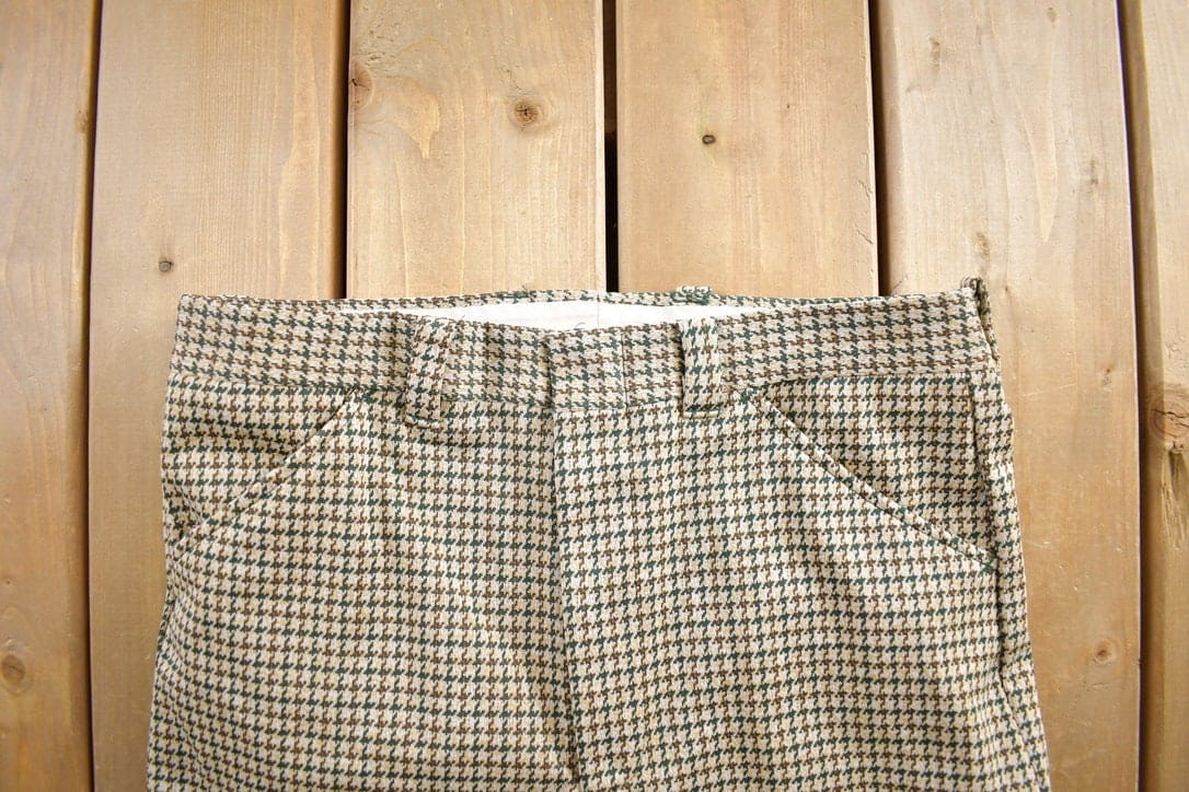 Vintage 1970s Checkered Wool Trousers Men's 36x32 - Image 4