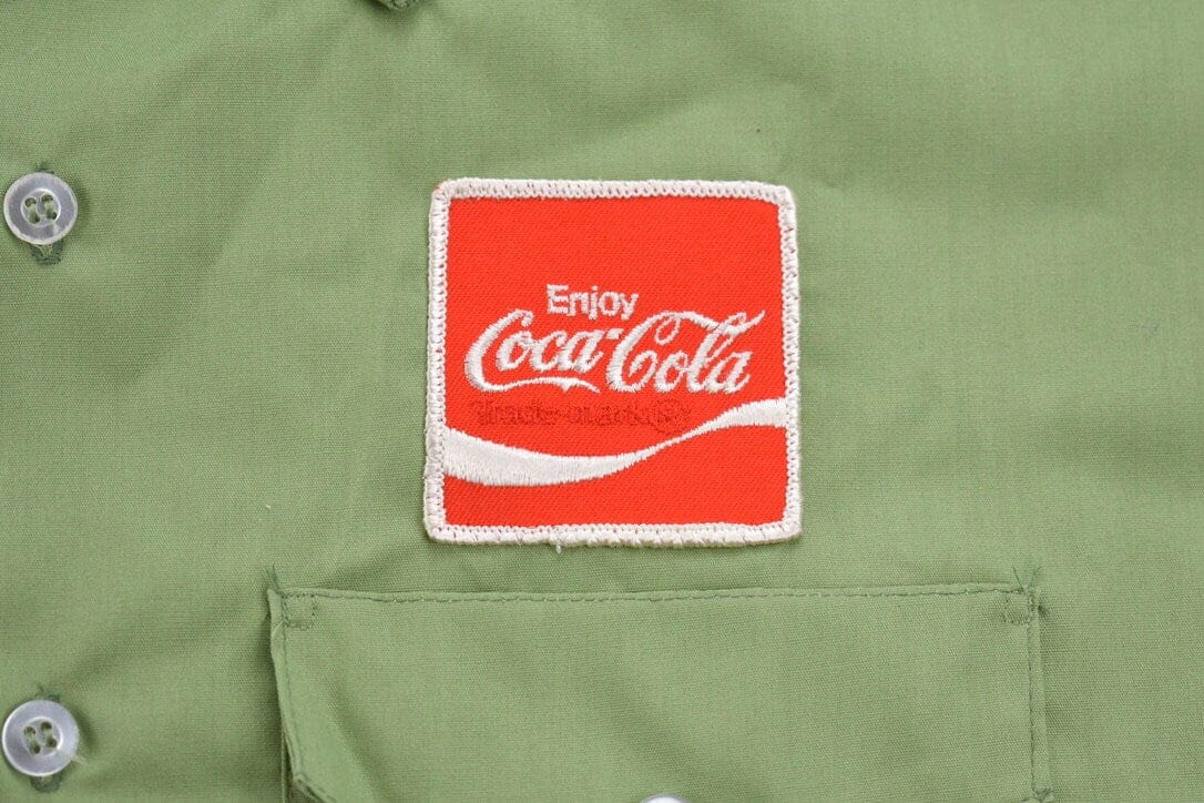 Vintage 1970s Coca Cola Embroidered Patch Button Up Shirt Men's XL - Image 3