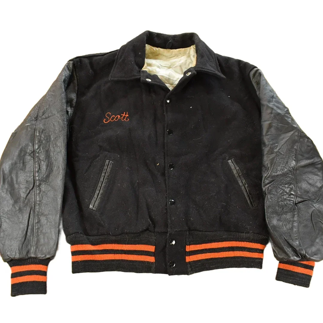 Vintage 1970s Collegiate Wool Leather Varsity Jacket Men's Medium