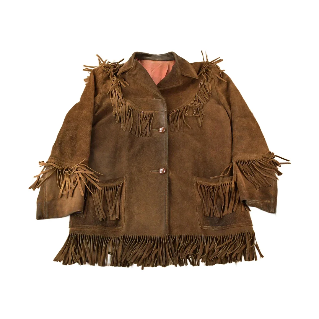 Vintage 1970s Dark Brown Suede Fringe Leather Jacket Men's Medium