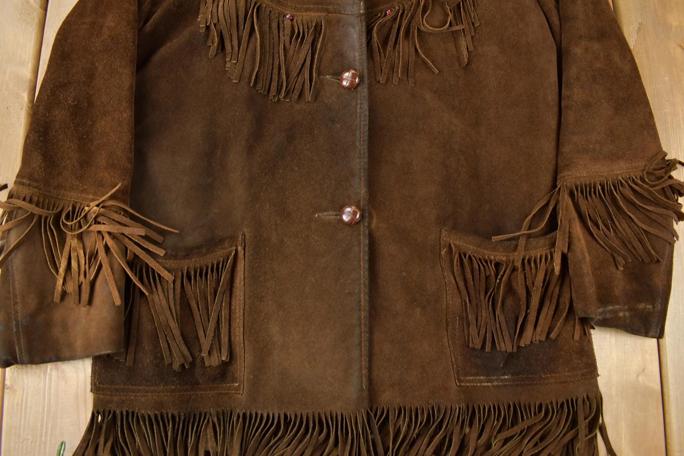 Vintage 1970s Dark Brown Suede Fringe Leather Jacket Men's Medium - Image 3