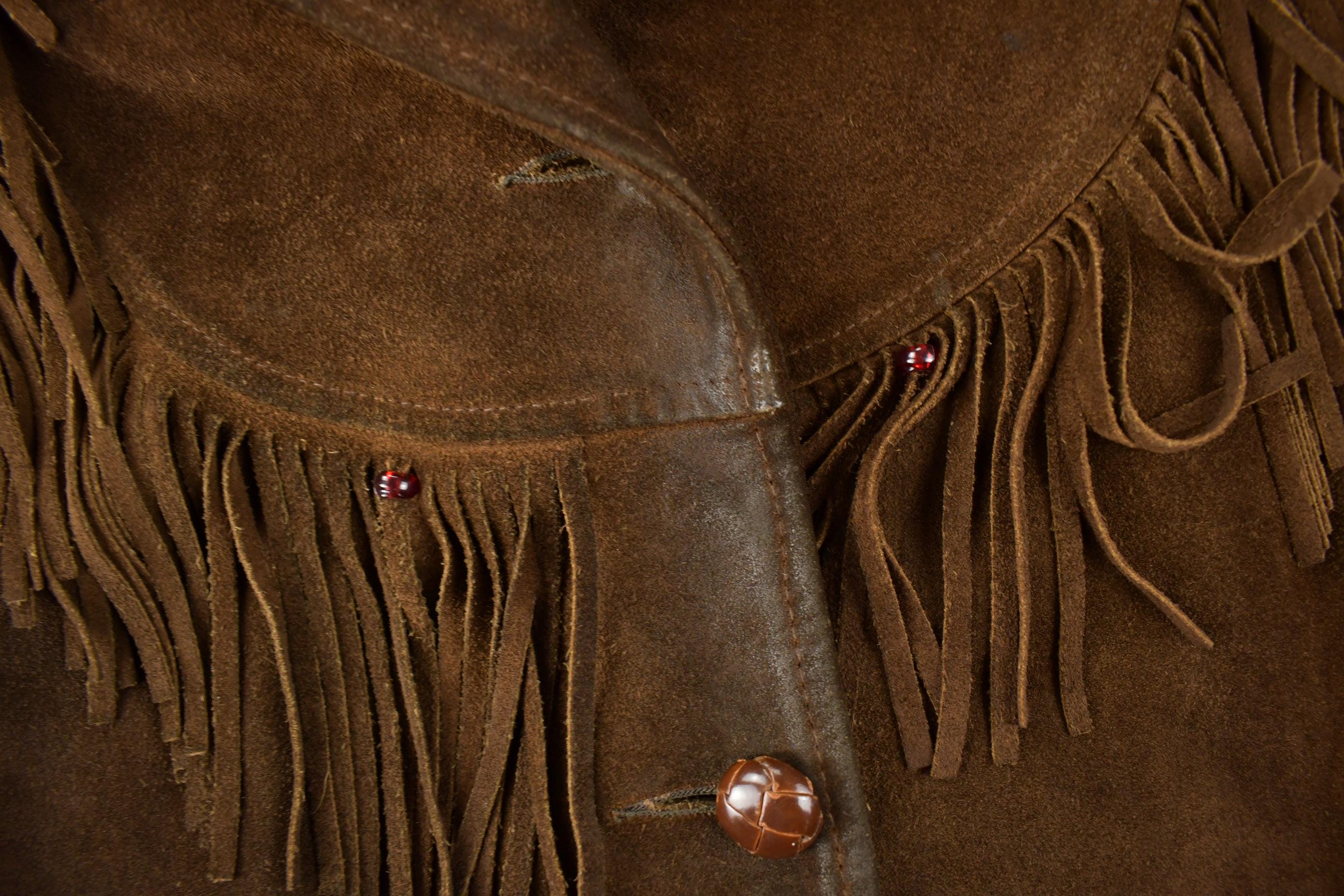 Vintage 1970s Dark Brown Suede Fringe Leather Jacket Men's Medium - Image 4