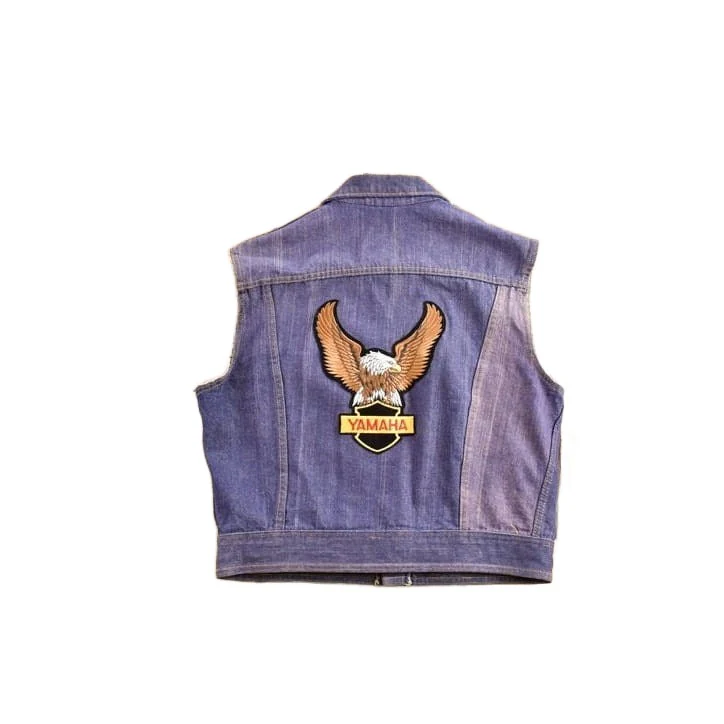 Vintage 1970s Denim Biker Vest With Original Vintage Patches Men's Medium