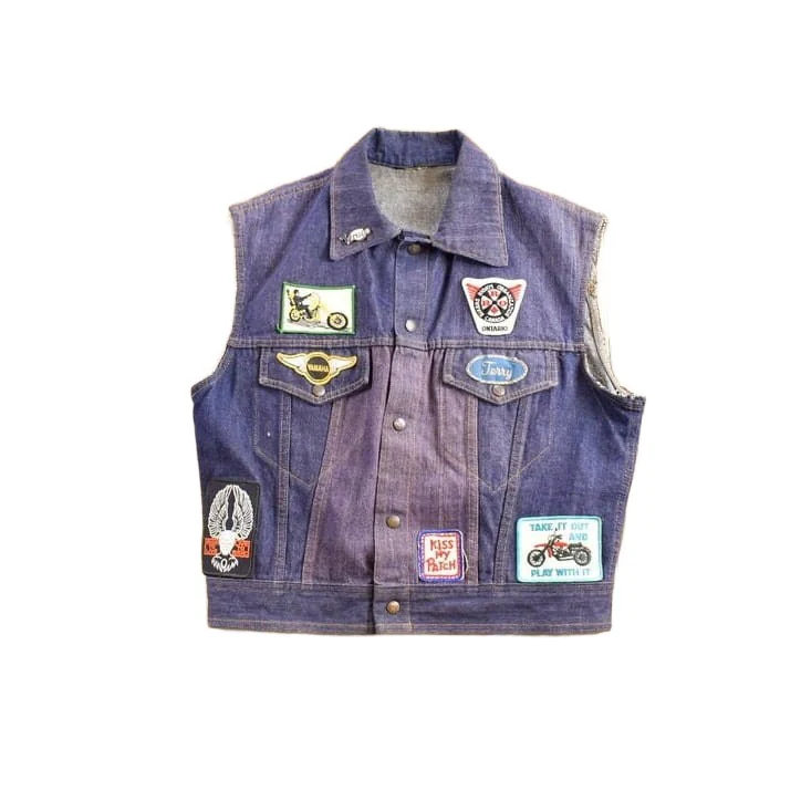 Vintage 1970s Denim Biker Vest With Original Vintage Patches Men's Medium - Image 2