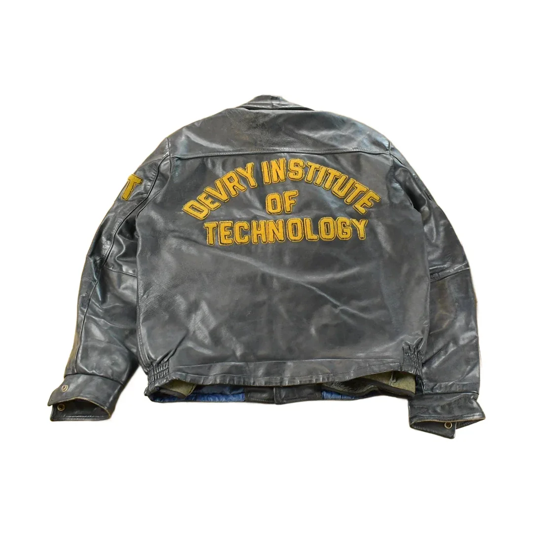 Vintage 1970s DeVry Institute of Technology Collegiate Lined Leather Jacket Men's Large - Image 2