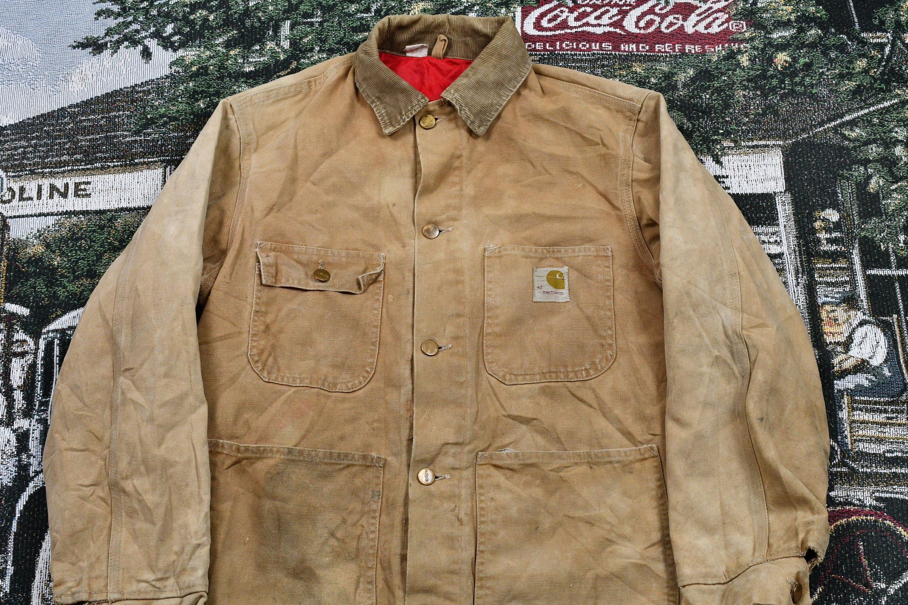 Vintage 1970s Distressed Carhartt Chore Coat Men's Large - Image 3