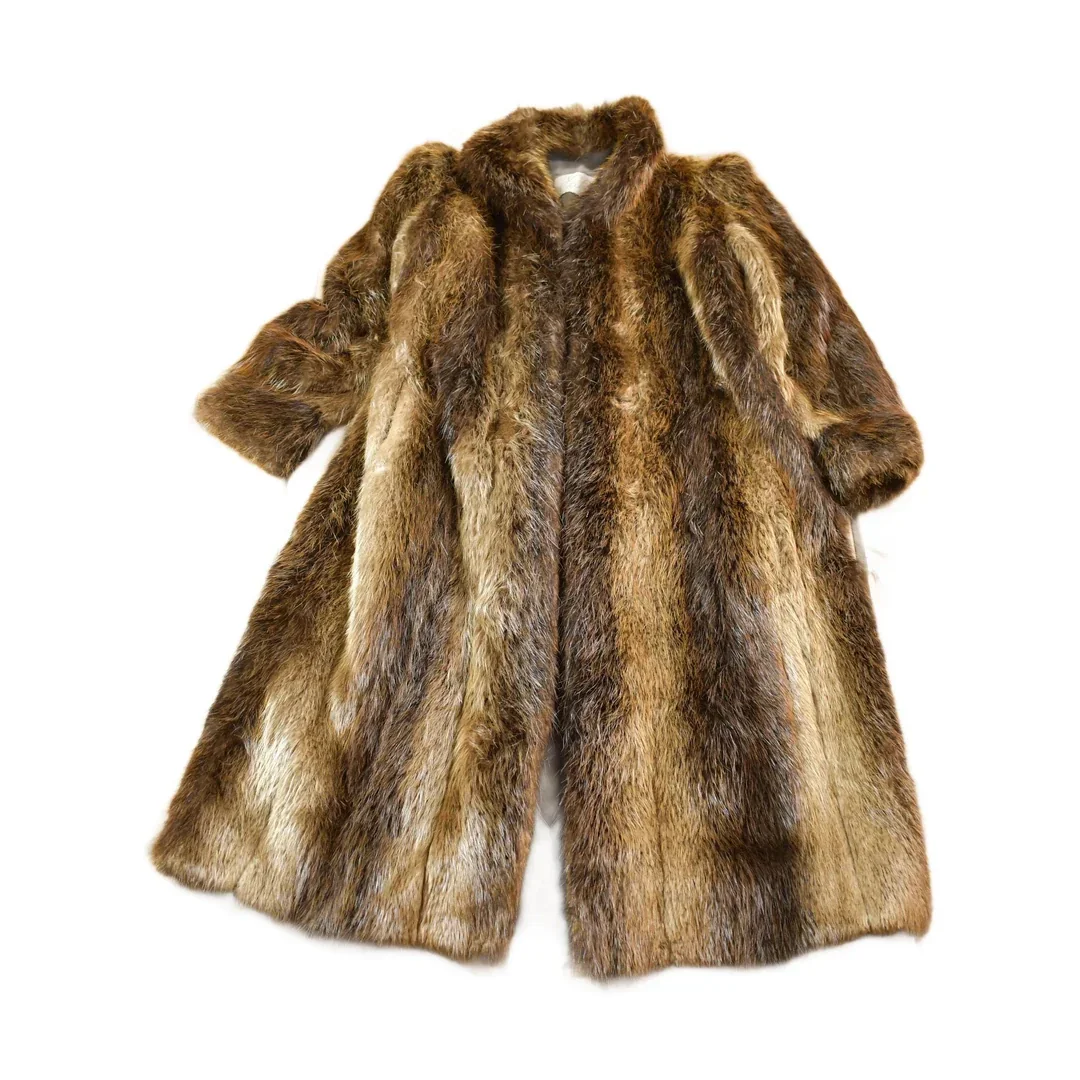 Vintage 1970s Eaton Full Length Brown Raccoon Fur Coat Adult L Men's Large