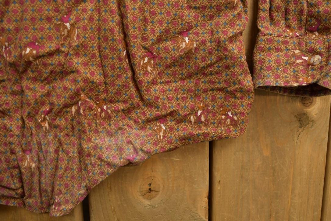 Vintage 1970s Embassy Row All Over Print Horse Theme Button-Up Shirt Men's Medium - Image 4