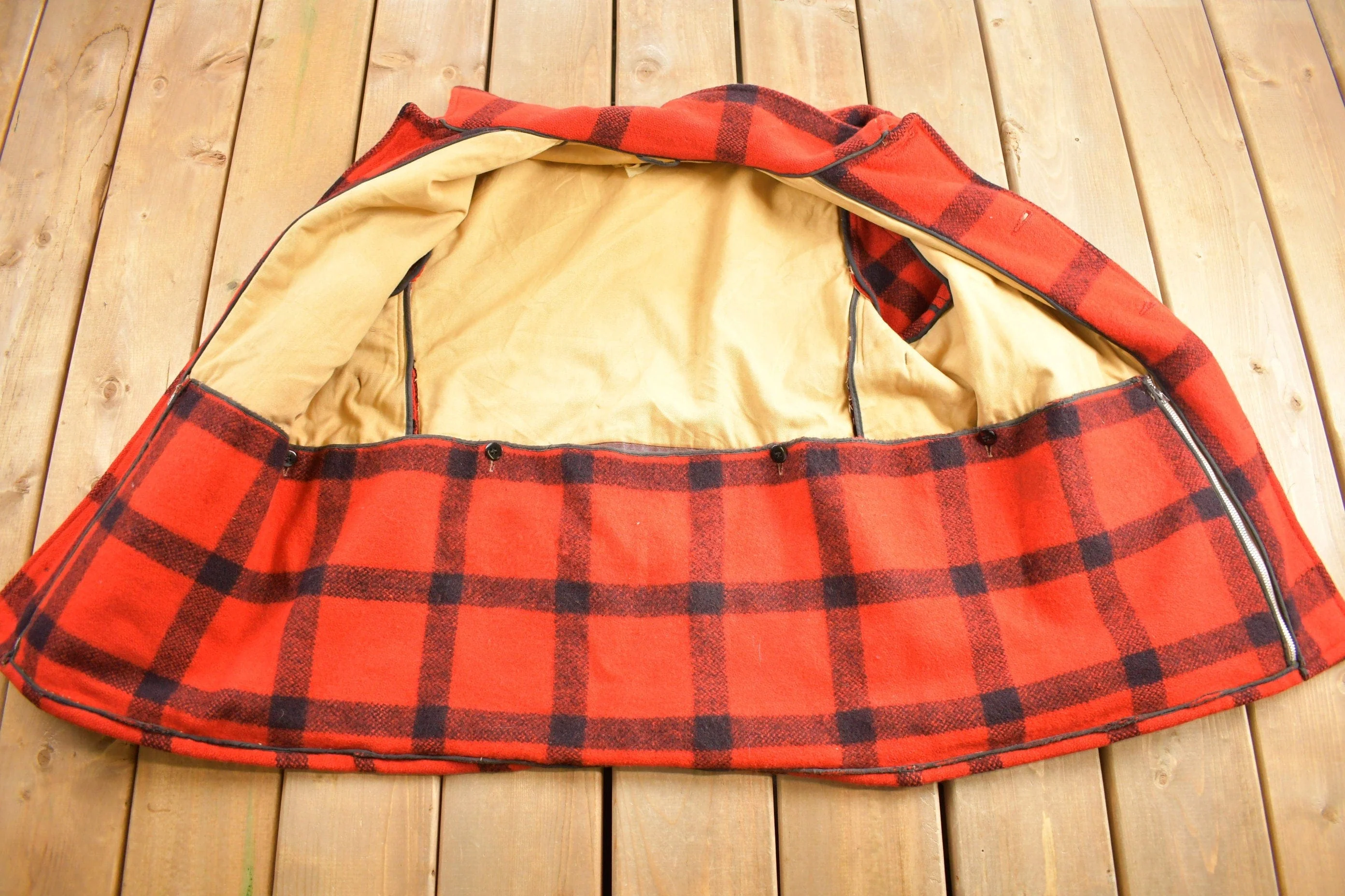 Vintage 1970s Falcon Brand 100% Wool Buffalo Plaid Jacket Men's Large - Image 3