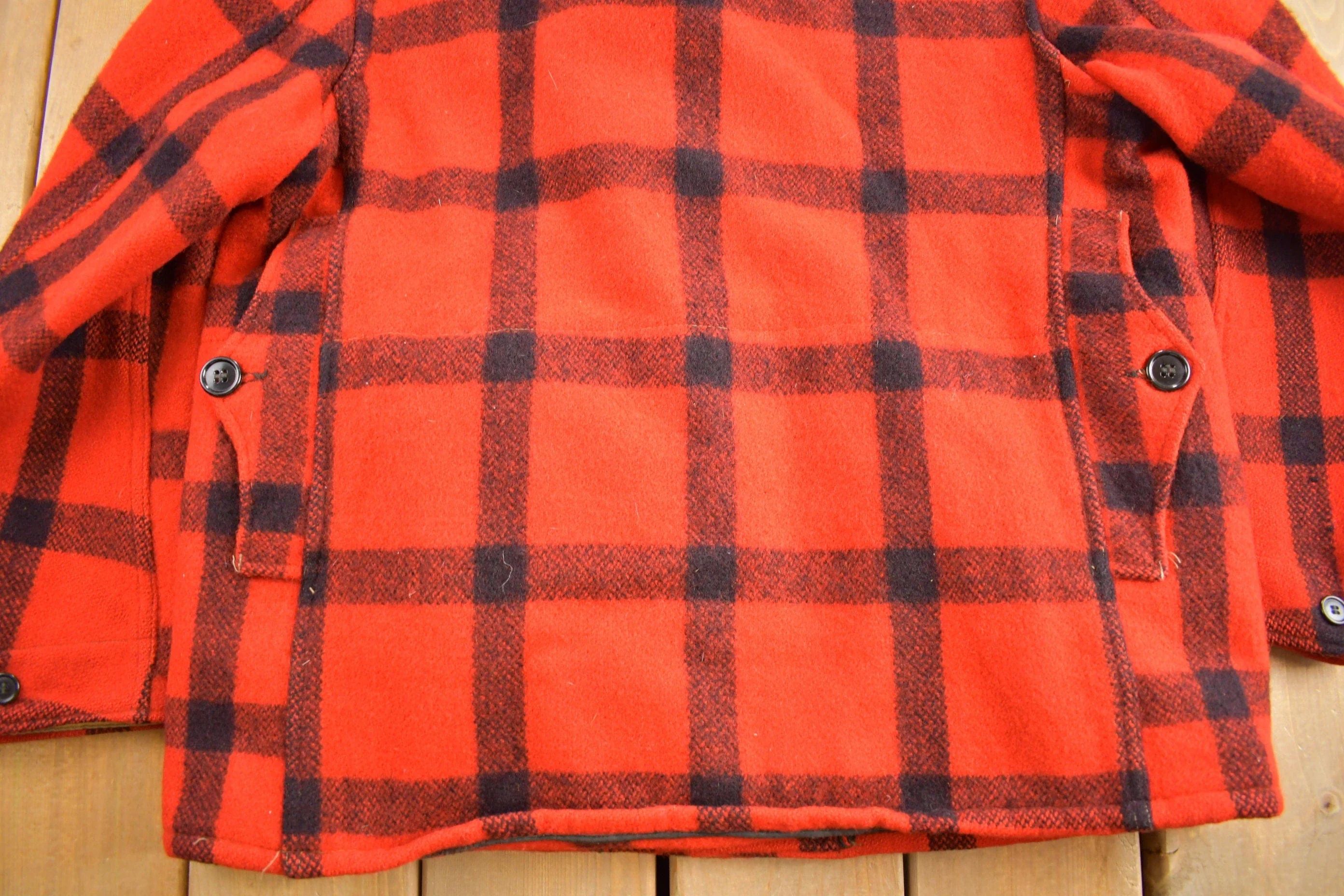 Vintage 1970s Falcon Brand 100% Wool Buffalo Plaid Jacket Men's Large - Image 6