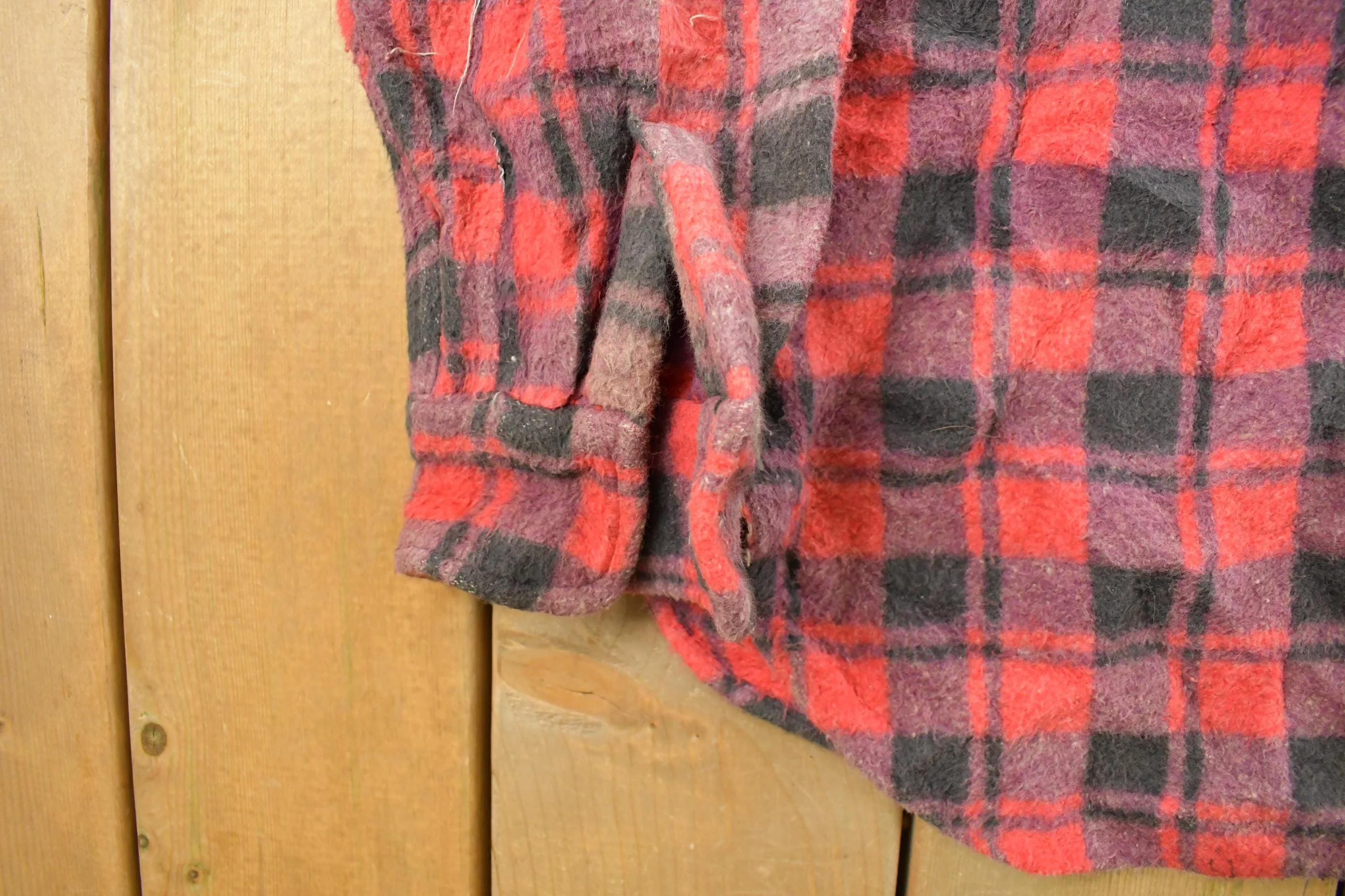 Vintage 1970s Flannel Button Up Plaid Trucker Shirt Men's Large - Image 3