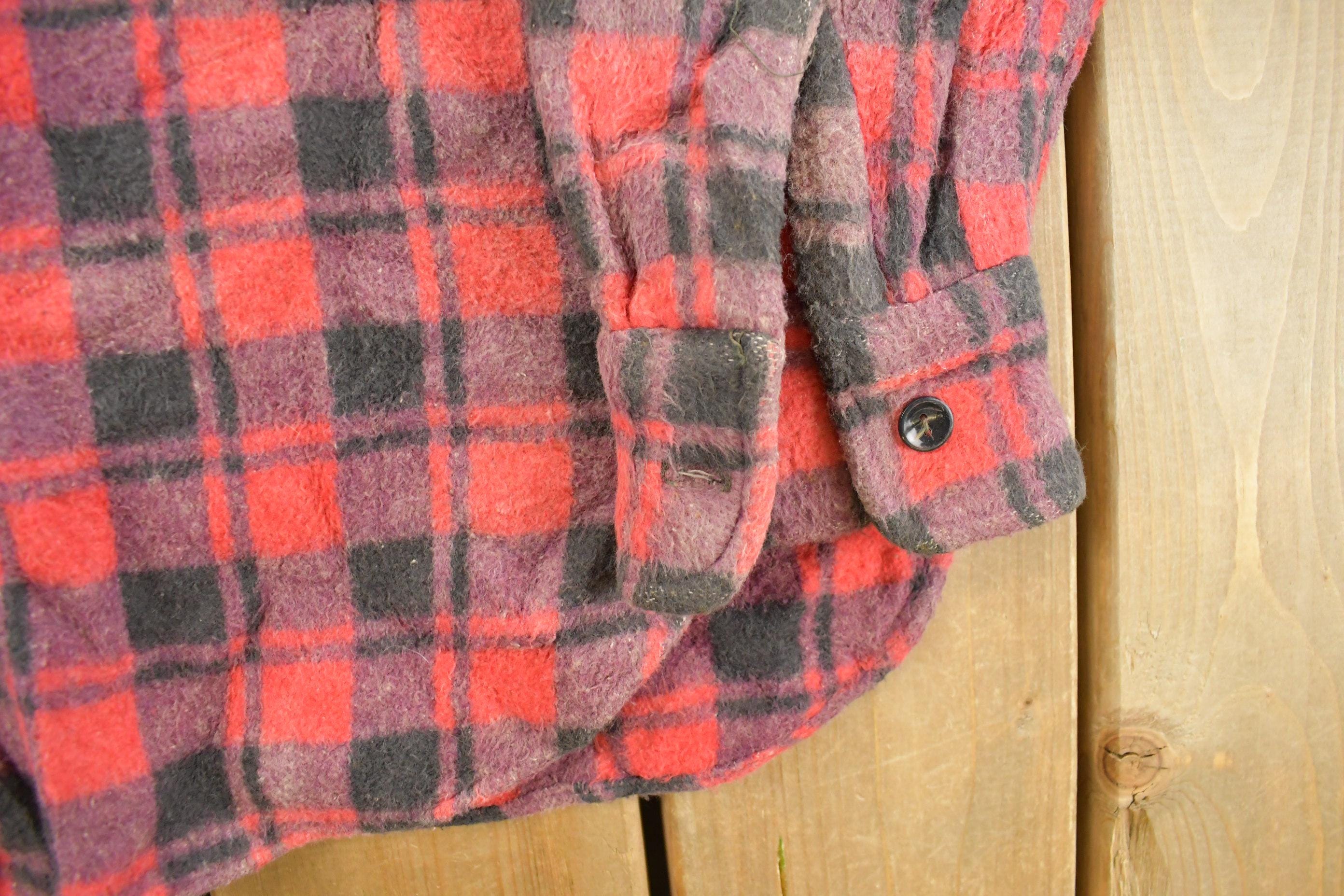 Vintage 1970s Flannel Button Up Plaid Trucker Shirt Men's Large - Image 4