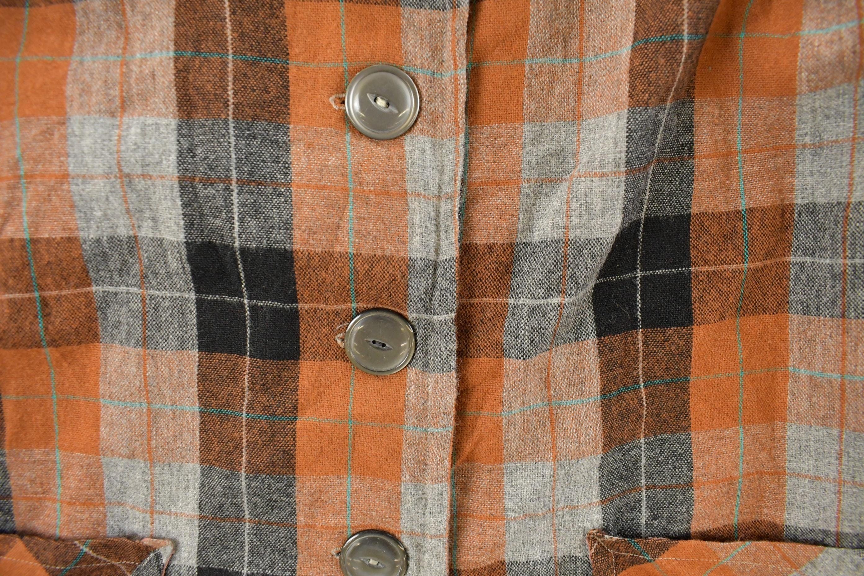 Vintage 1970s Flannel Wool Plaid Button Up Blazer Shirt Women's Large - Image 4