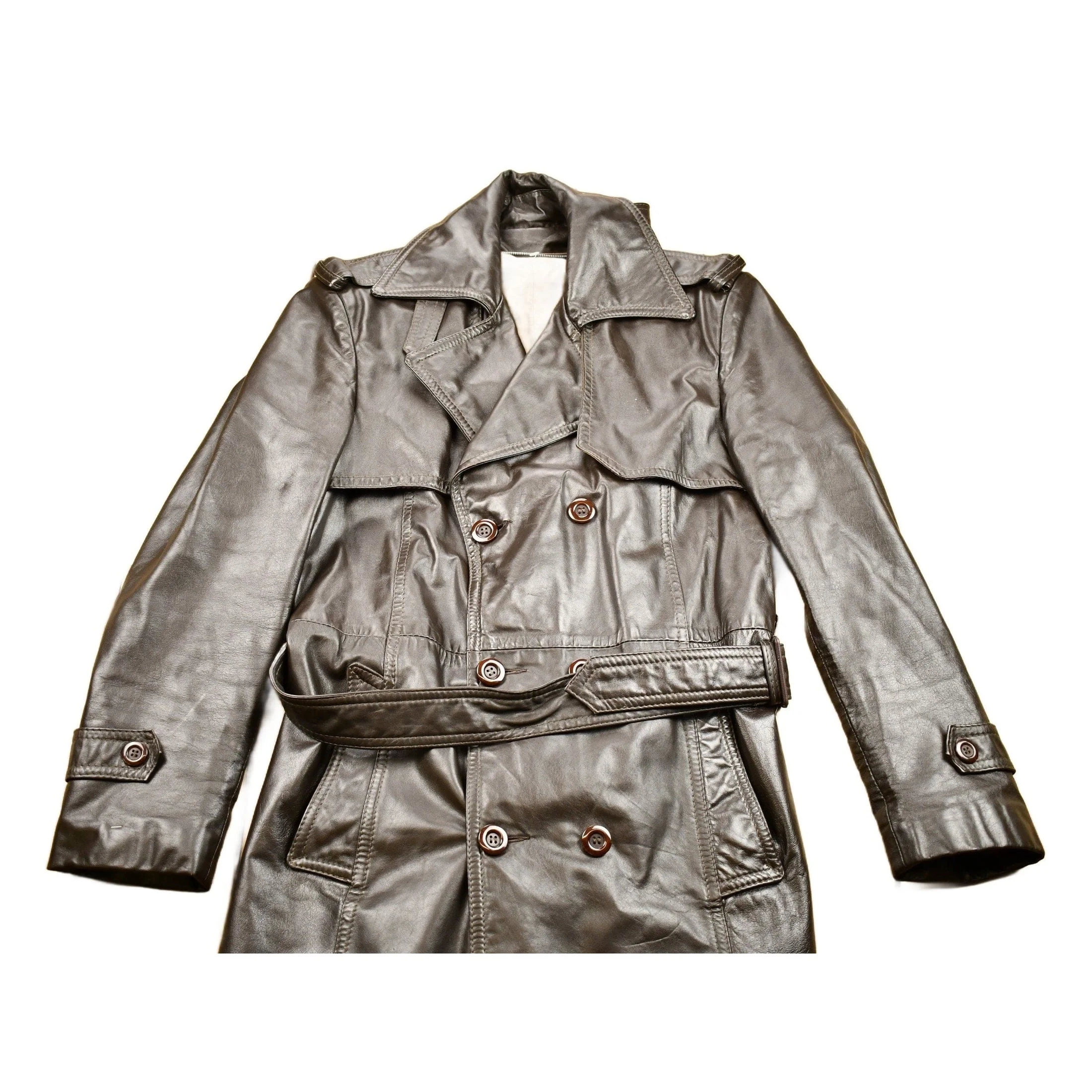 Vintage 1970s Full Length Brown Leather Trench Coat