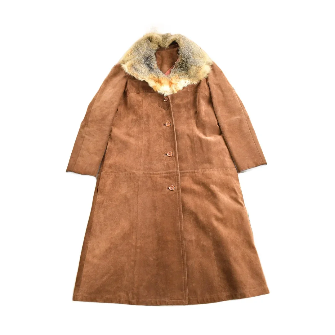 Vintage 1970s Fur Collar Suede Leather Jacket Men's Small