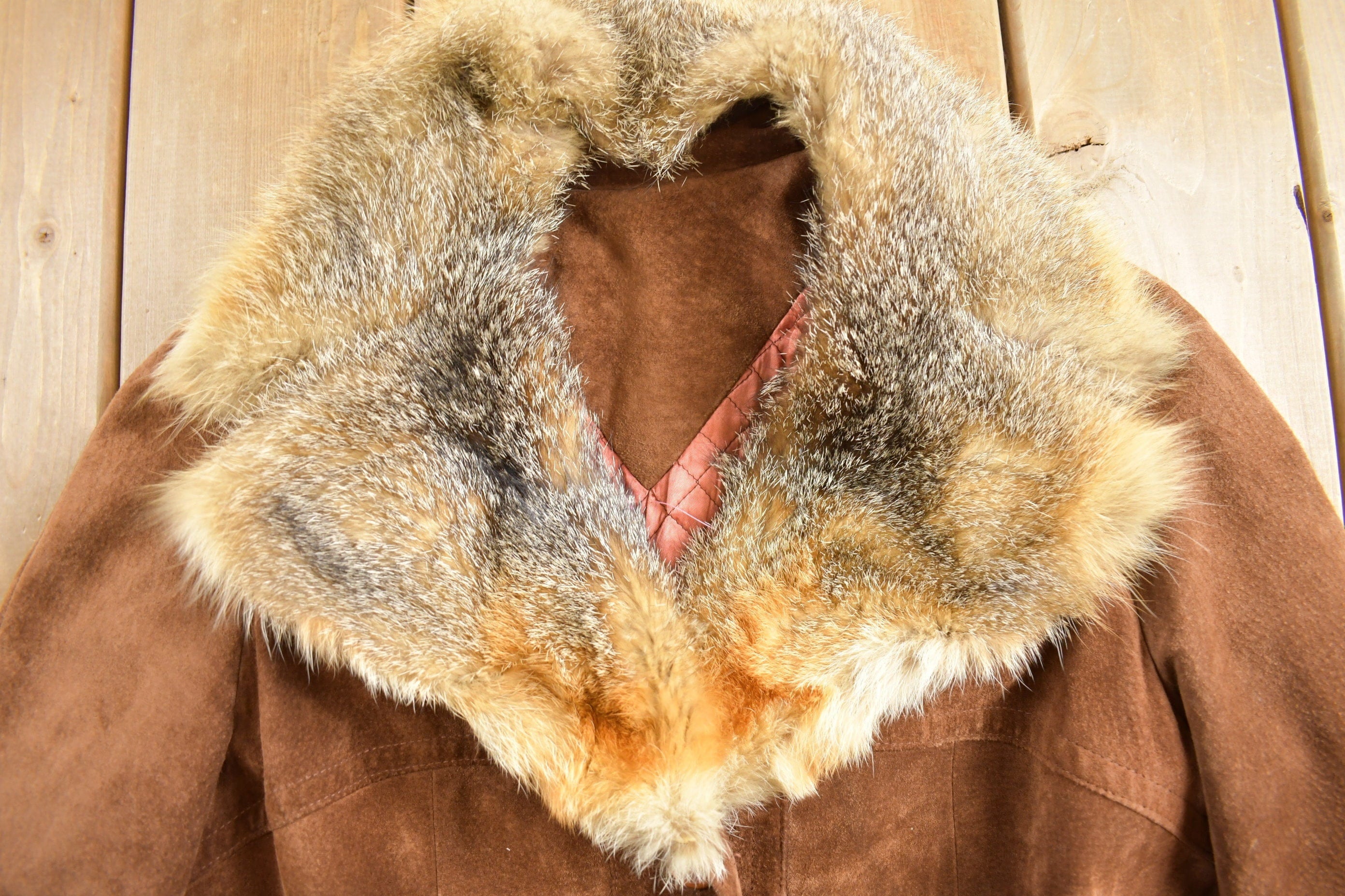 Vintage 1970s Fur Collar Suede Leather Jacket Men's Small - Image 4