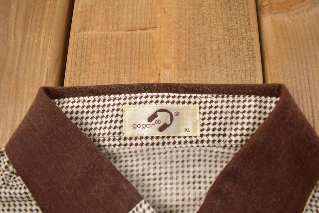 Vintage 1970s Gogan Chequred Collard Shirt Men's Medium - Image 3