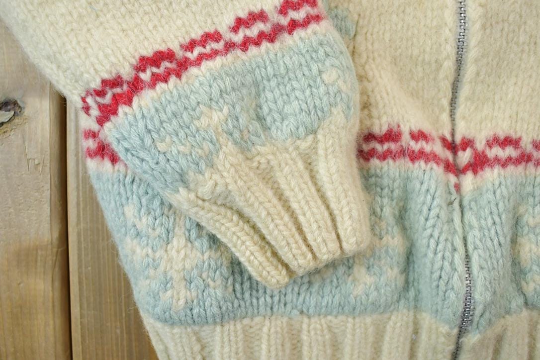 Vintage 1970s Golden Keel 100% Wool Full Zip Knit Christmas Sweater Women's S - Image 5
