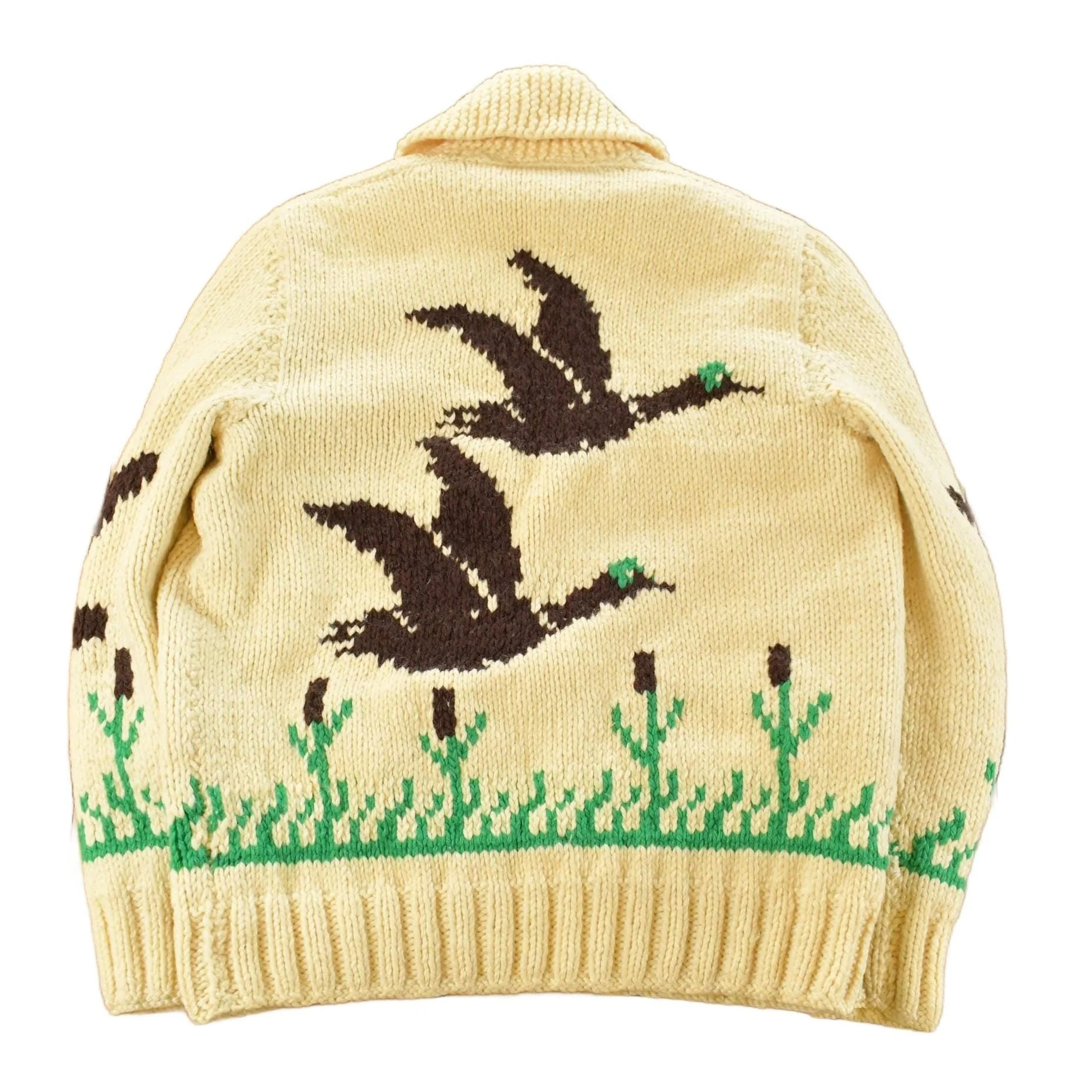 Vintage 1970s Hand-Knit Duck Birds Theme Wool Cowichan Sweater Men's Medium - Image 2