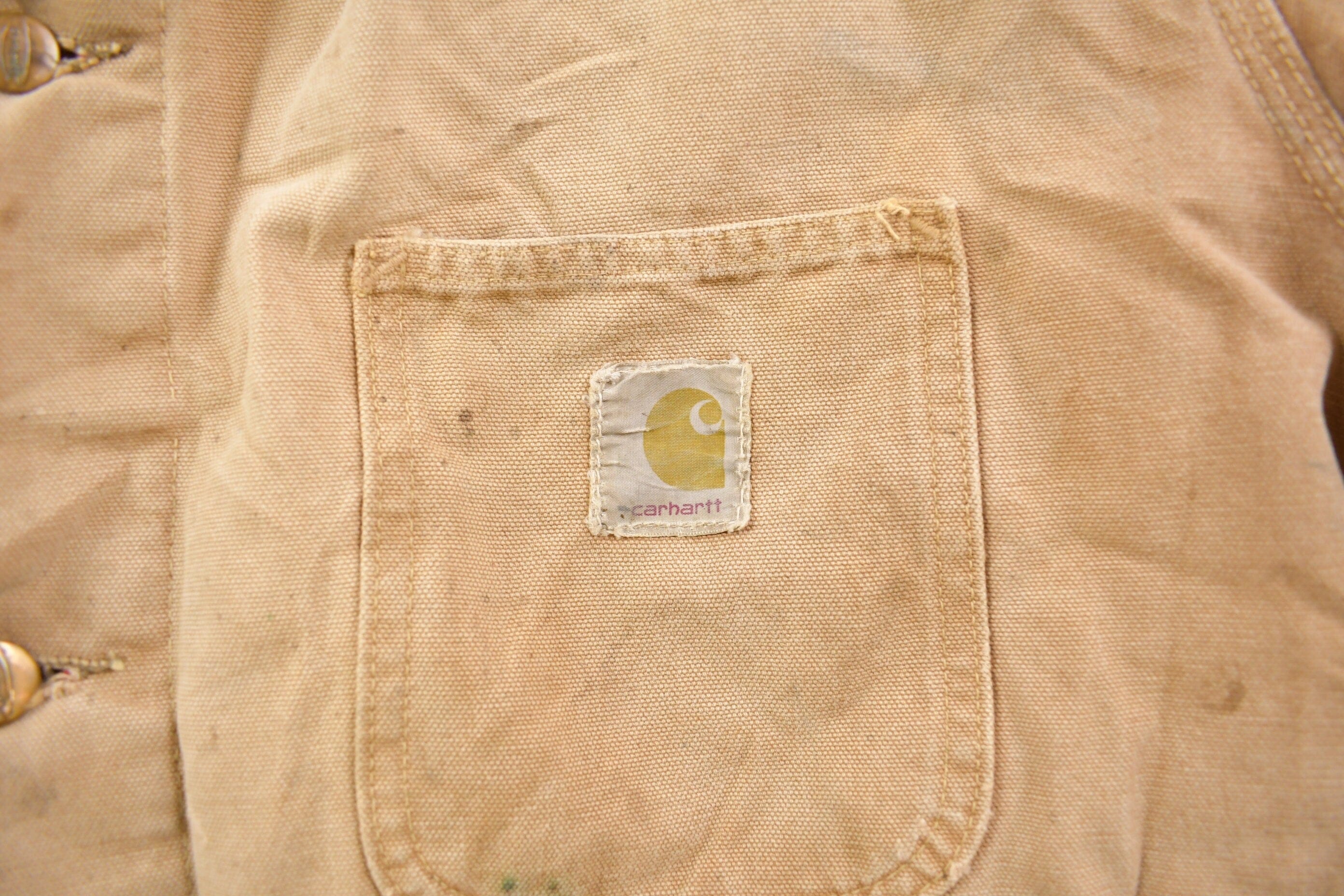Vintage 1970s Heavily Carhartt Diamond Quilt Lined Painters Jacket Men's Medium - Image 4