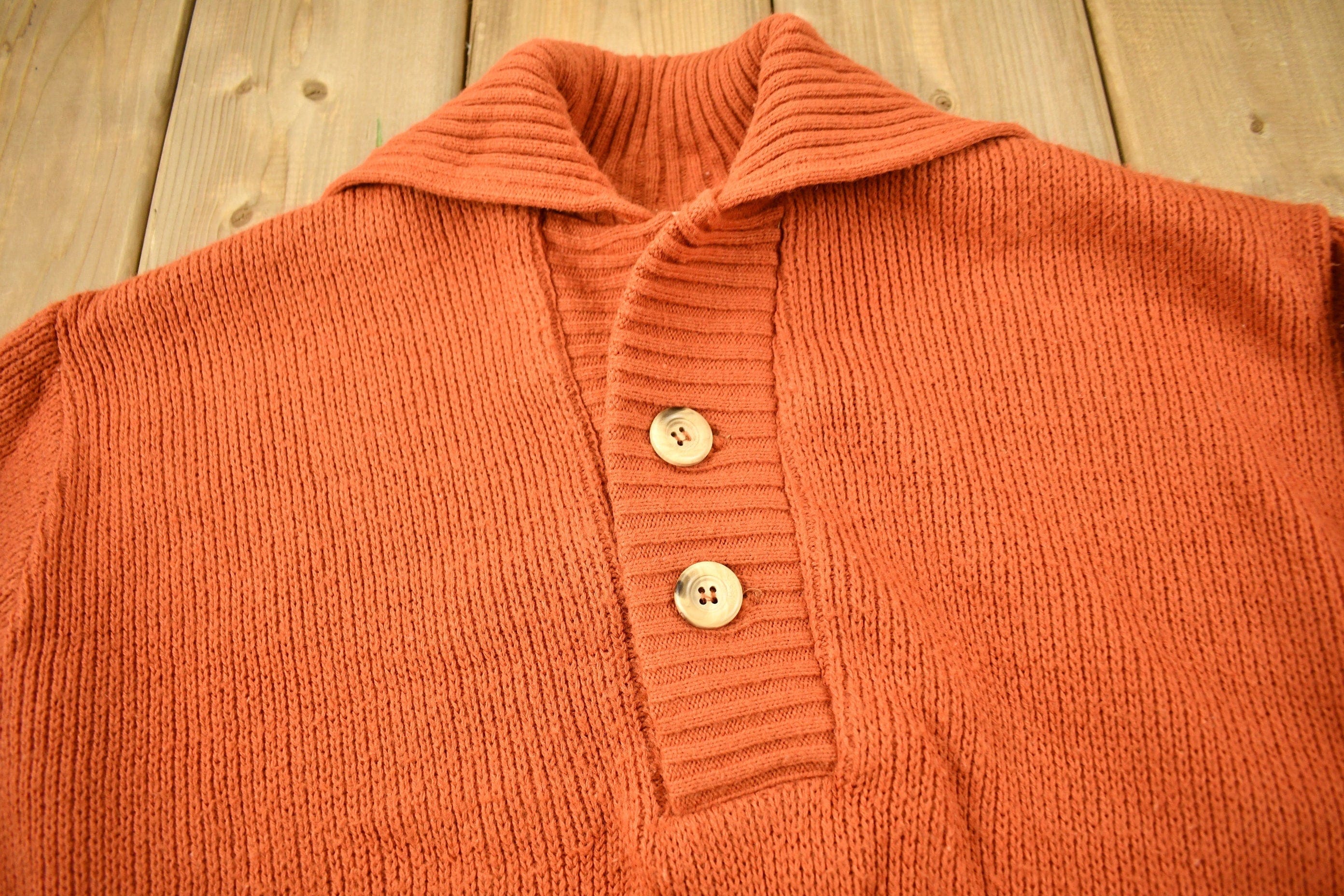 Vintage 1970s Heritage Sportswear Knitted Quarter Button Sweater Men's XL - Image 3