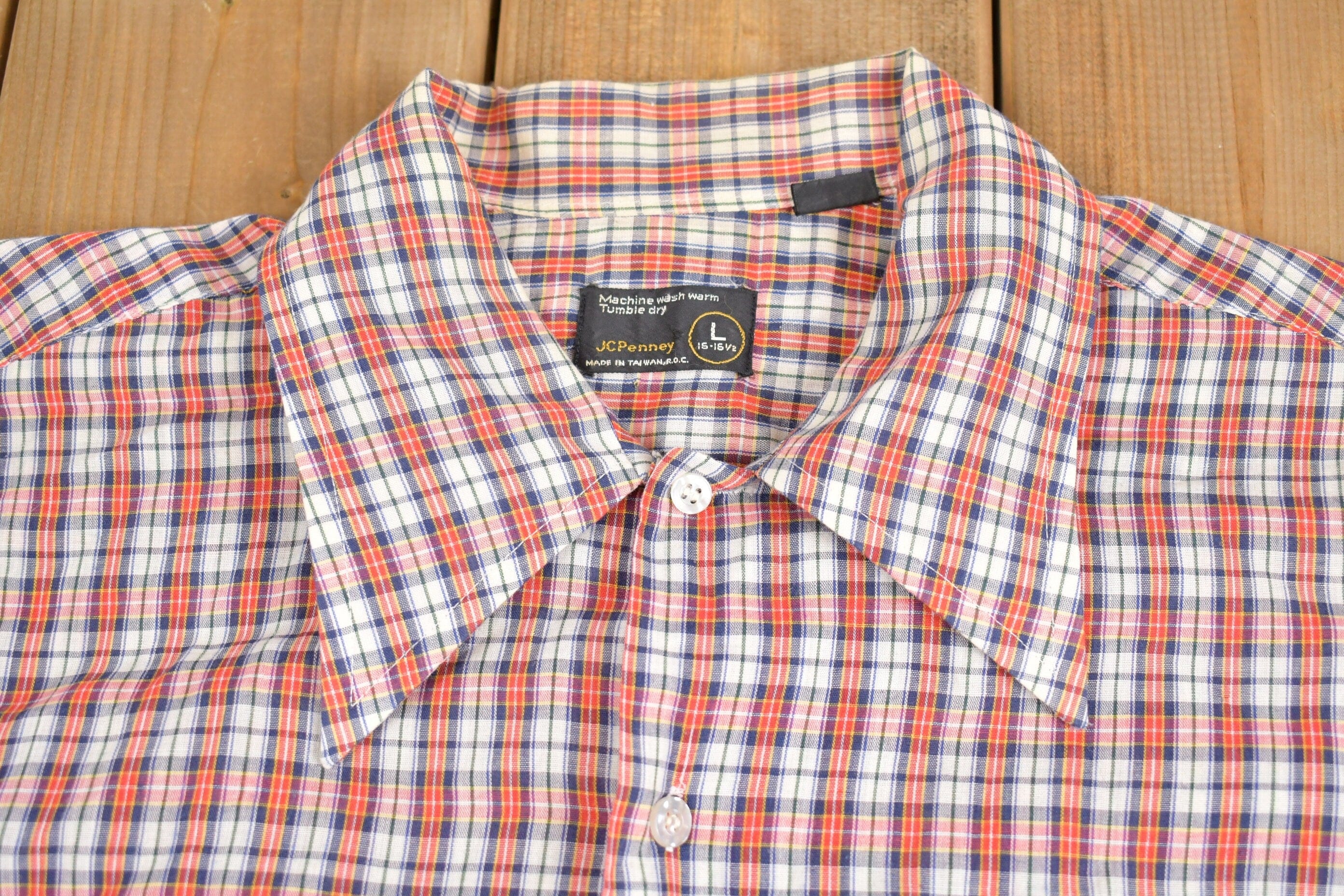Vintage 1970s JC Penney Western Plaid Button Up Shirt Men's Large - Image 3