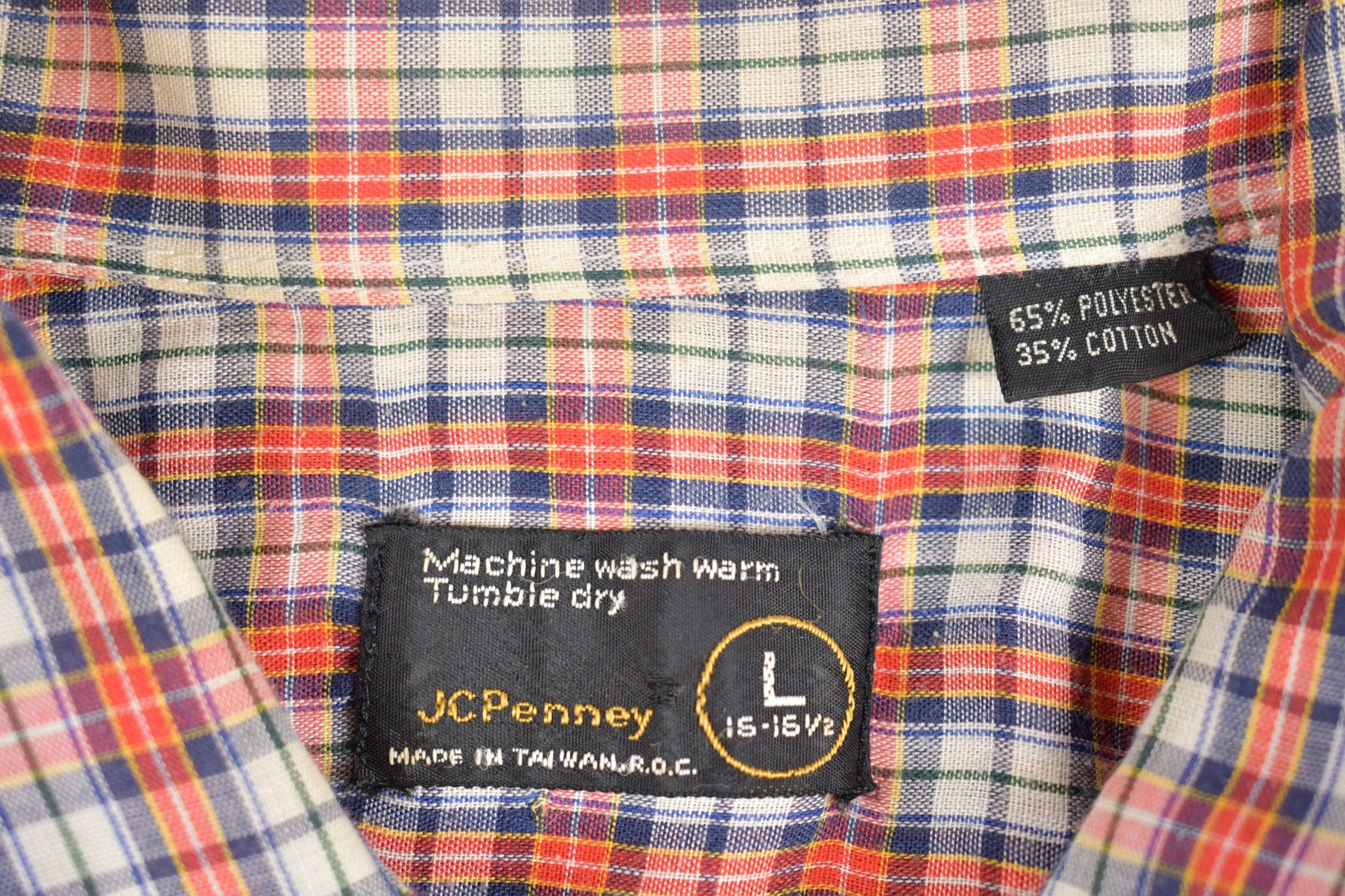 Vintage 1970s JC Penney Western Plaid Button Up Shirt Men's Large - Image 4