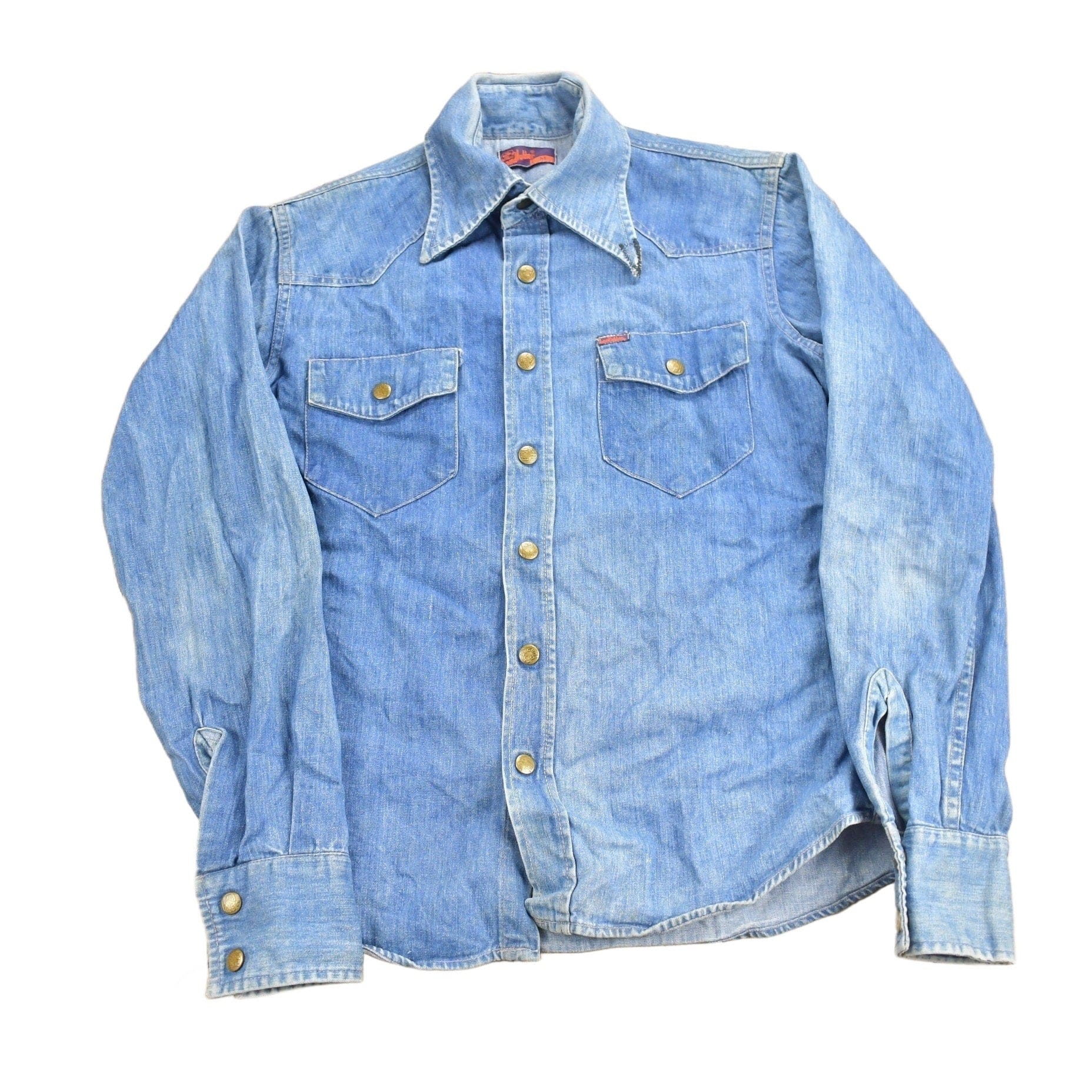 Vintage 1970s Land Hubber Denim Button Up Shirt Men's Medium