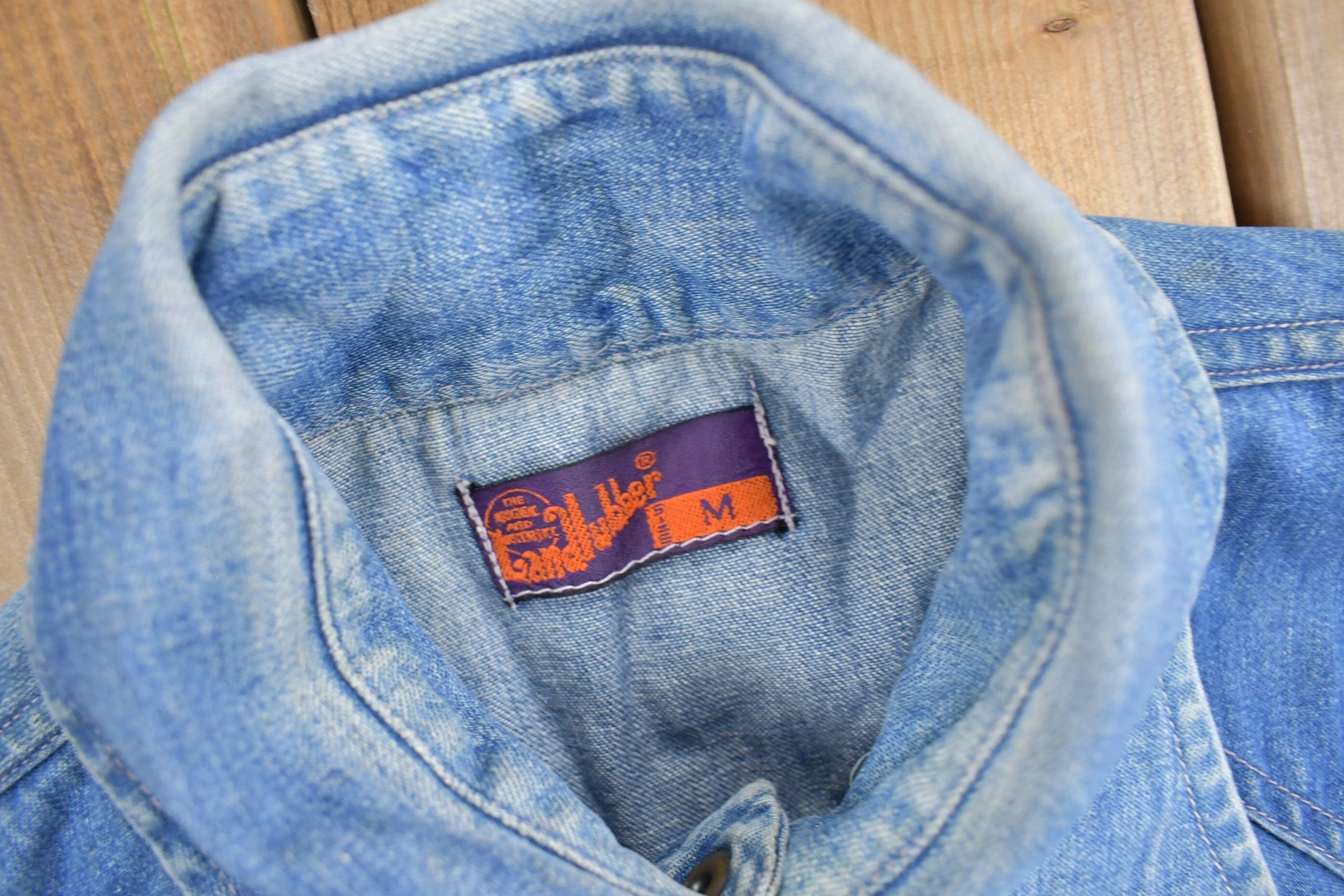 Vintage 1970s Land Hubber Denim Button Up Shirt Men's Medium - Image 6