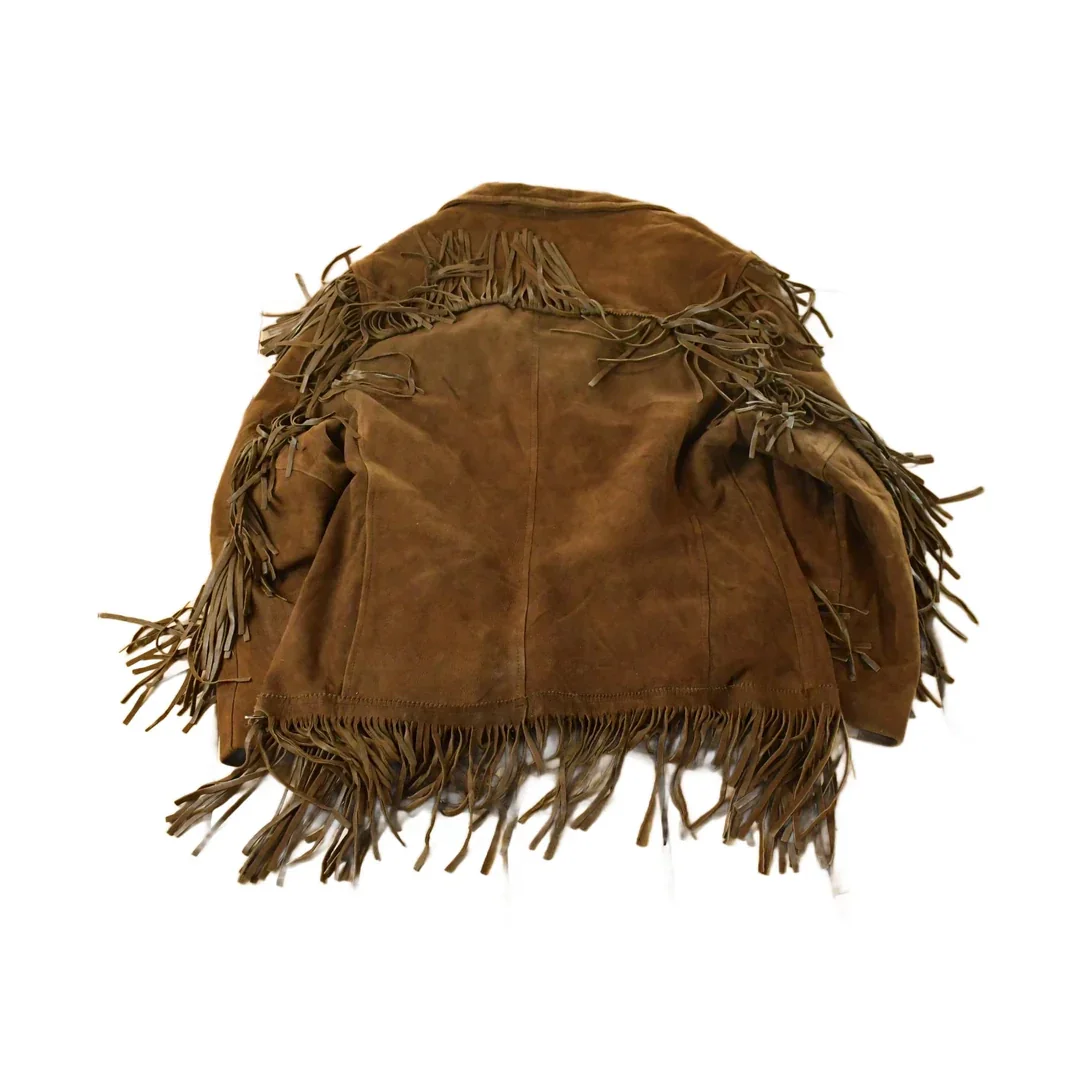 Vintage 1970s Leather Suede Western Fringe Jacket Men's M - Image 2