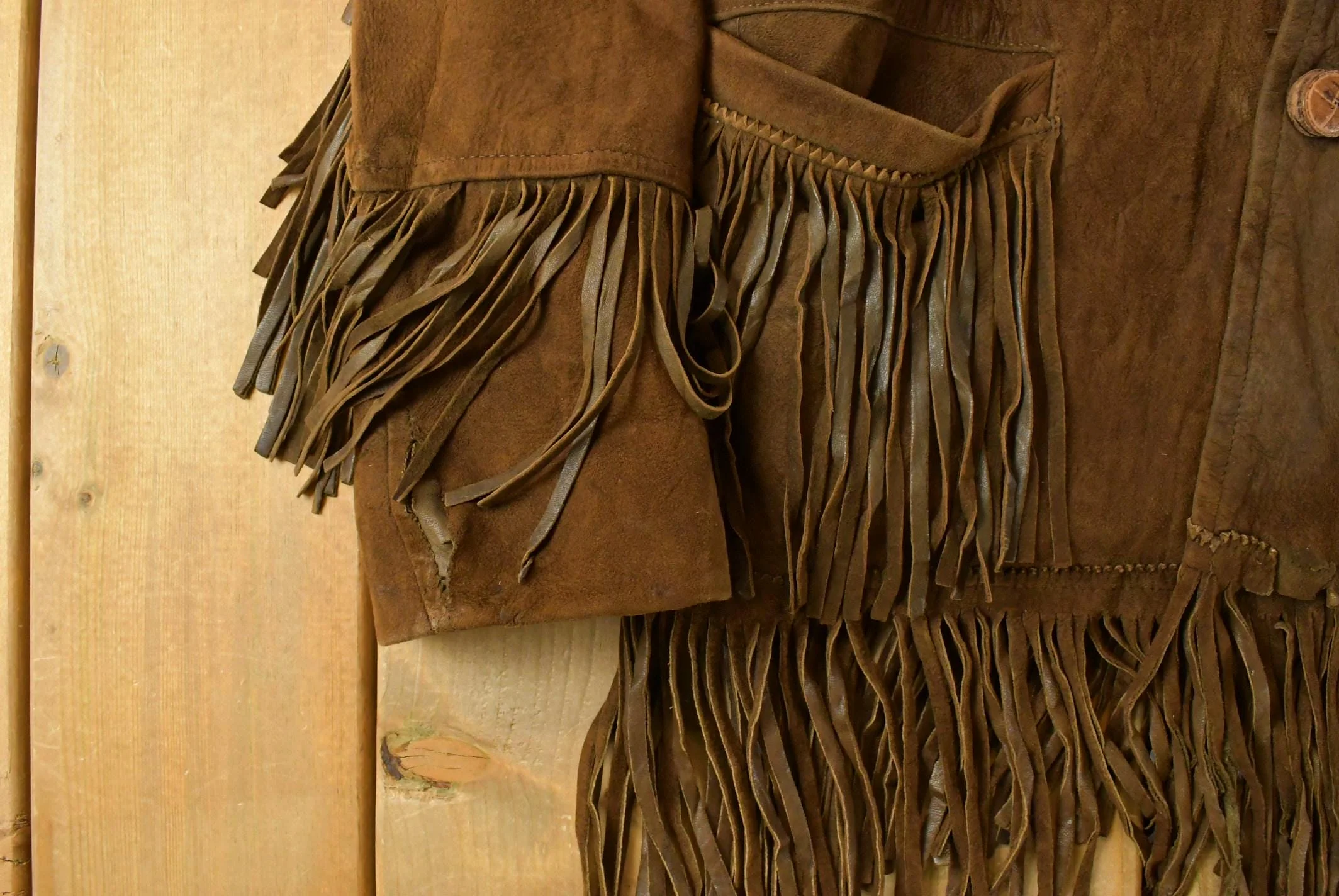 Vintage 1970s Leather Suede Western Fringe Jacket Men's M - Image 3