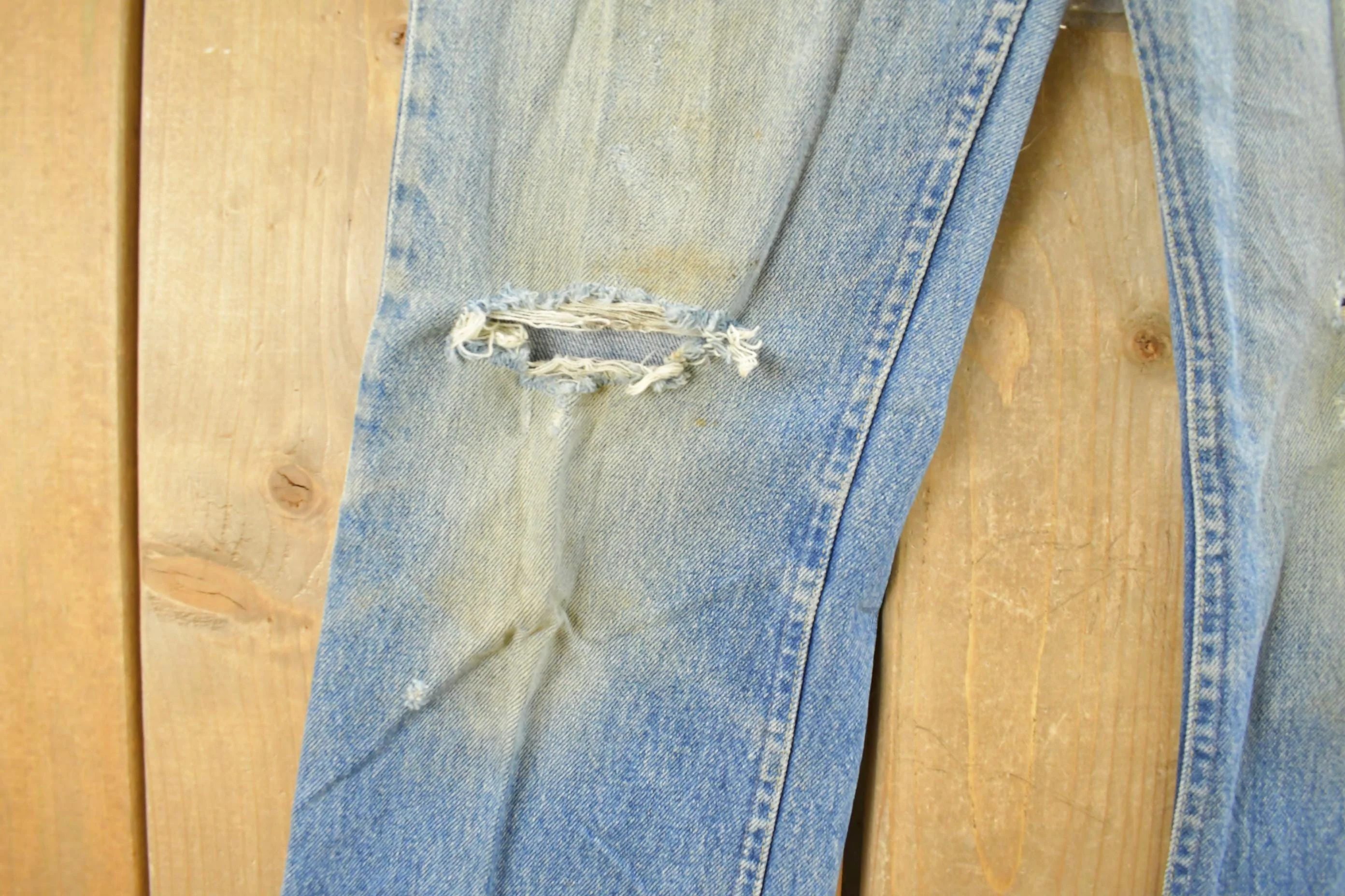 Vintage 1970s Lee Distressed Flare Denim Jeans Men's 30 x 31 - Image 4