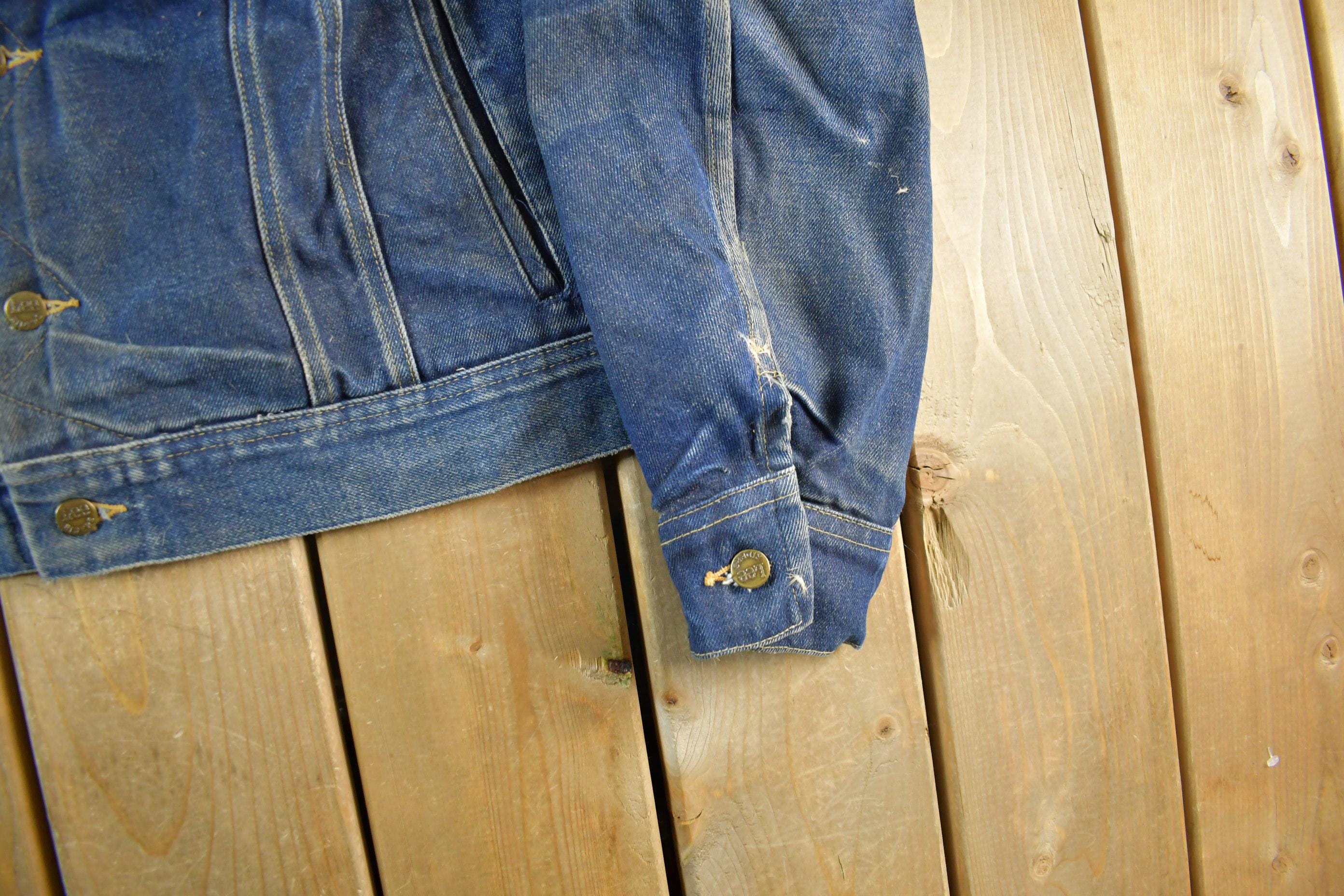 Vintage 1970s Lee Storm Riders Blanket Lined Denim Jean Trucker Jacket Men's Large - Image 3