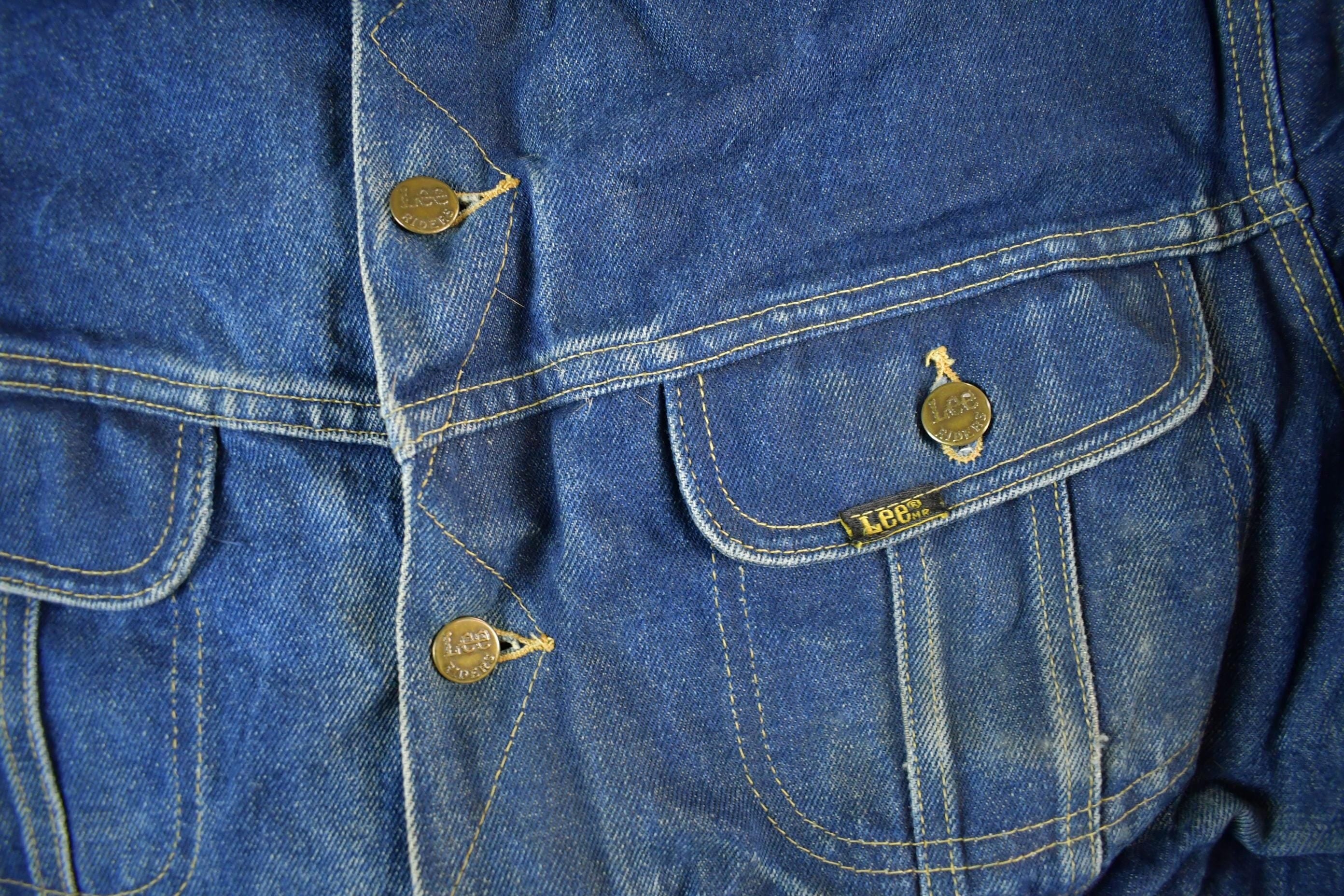 Vintage 1970s Lee Storm Riders Blanket Lined Denim Jean Trucker Jacket Men's Large - Image 4