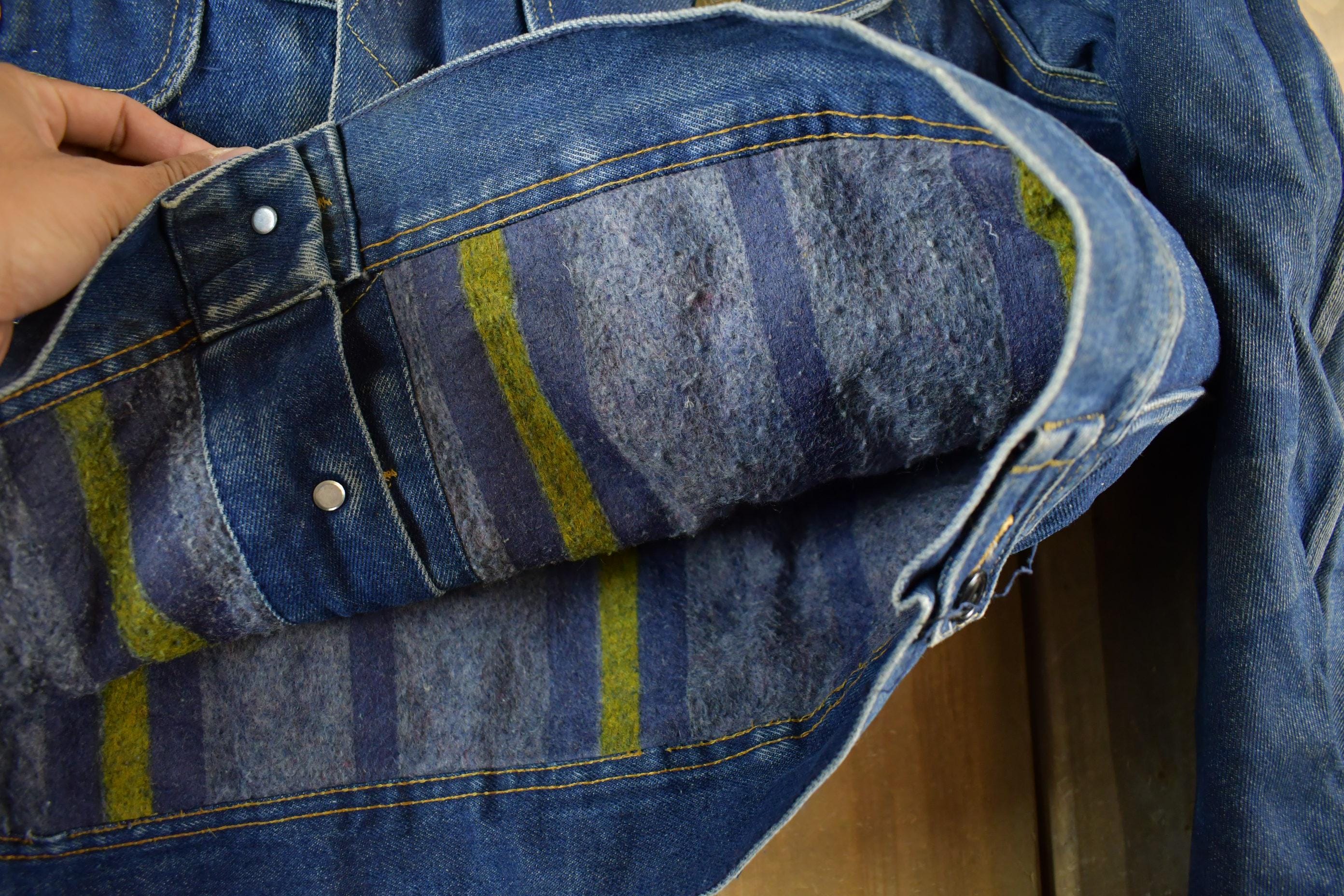 Vintage 1970s Lee Storm Riders Blanket Lined Denim Jean Trucker Jacket Men's Large - Image 6