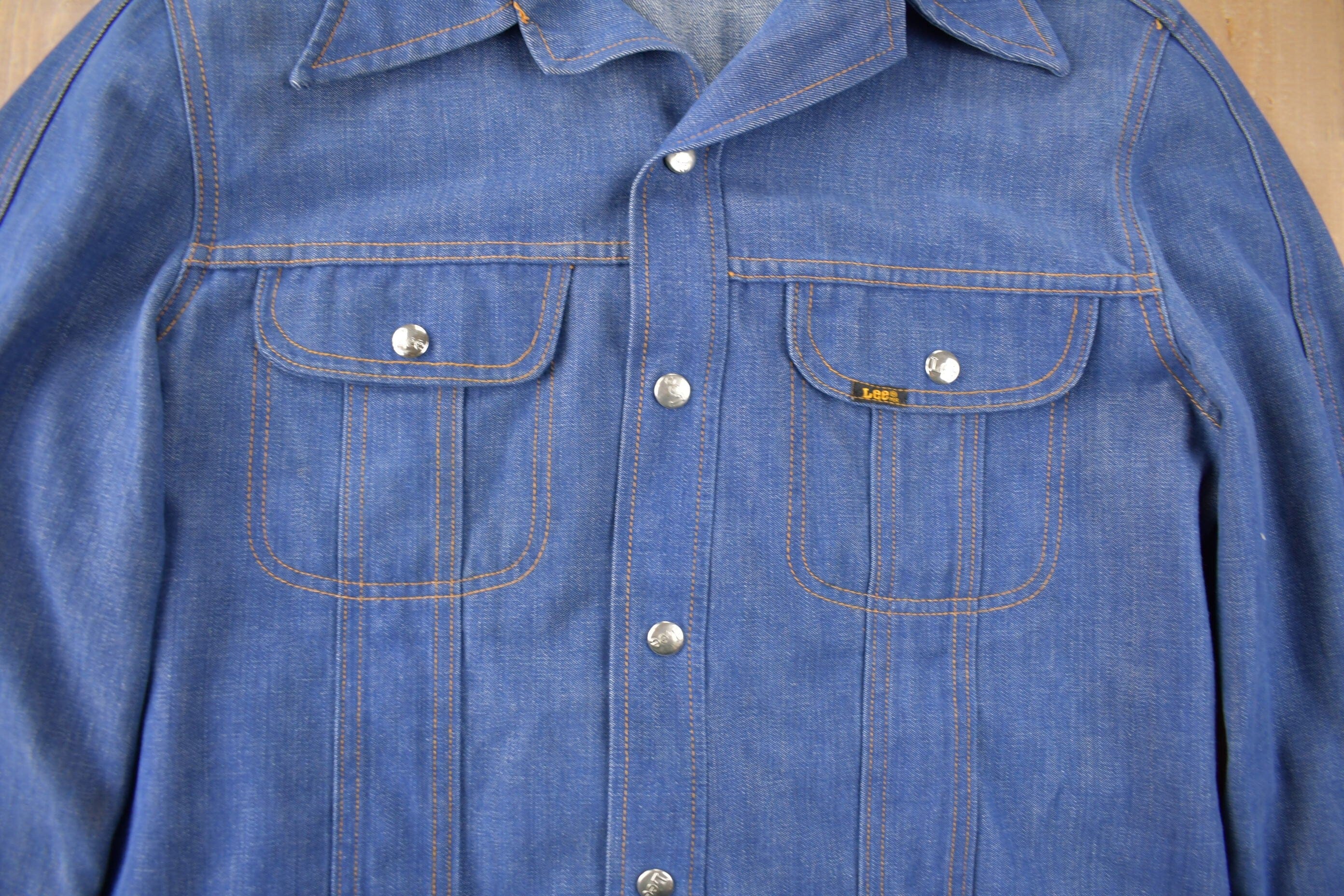 Vintage 1970s Lee Western Style Pearl Snap Button Up Denim Shirt Made in USA Men's L - Image 3