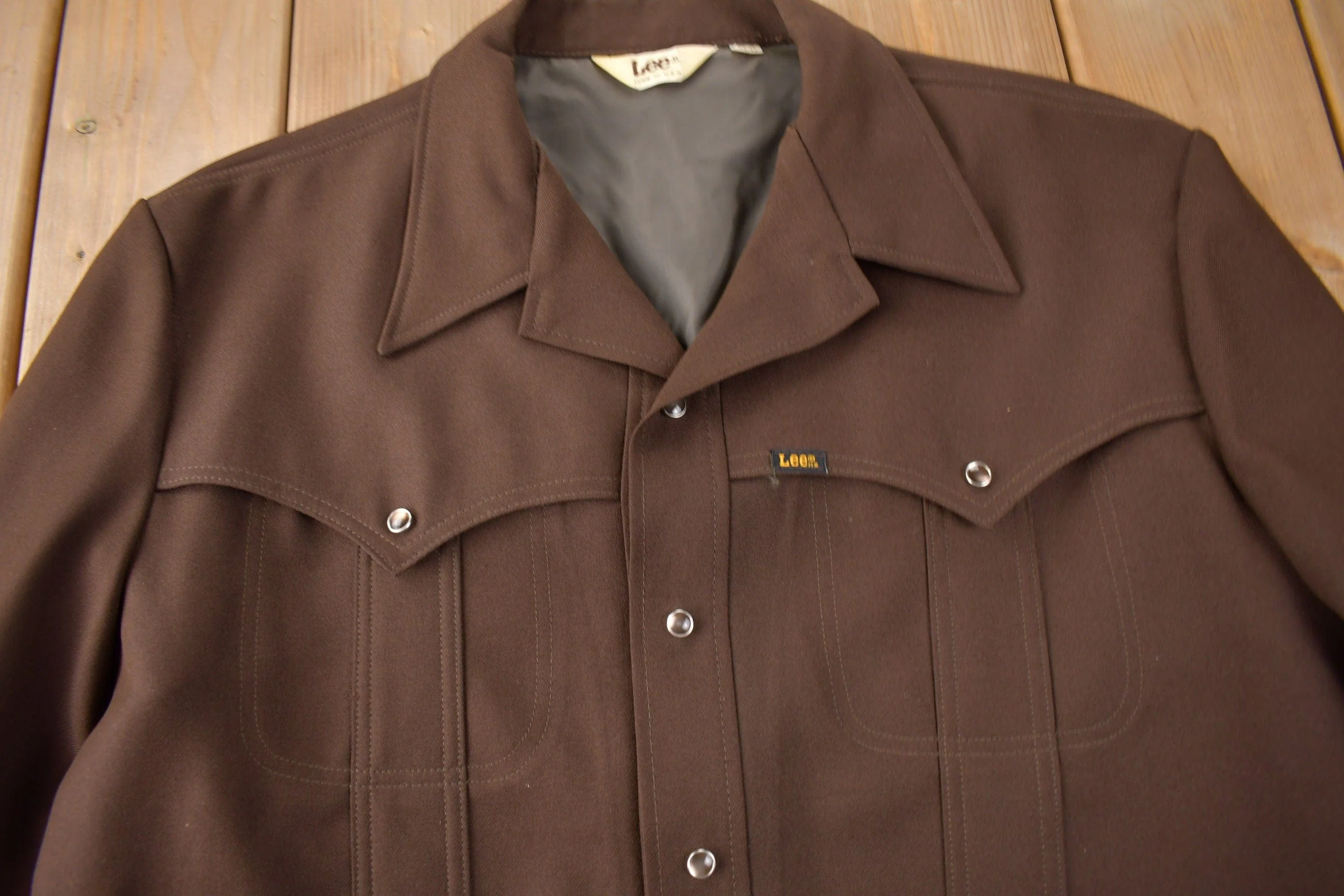 Vintage 1970s Lee Western Style Pearl Snap Button Up Shirt Made in USA Men's XL - Image 3