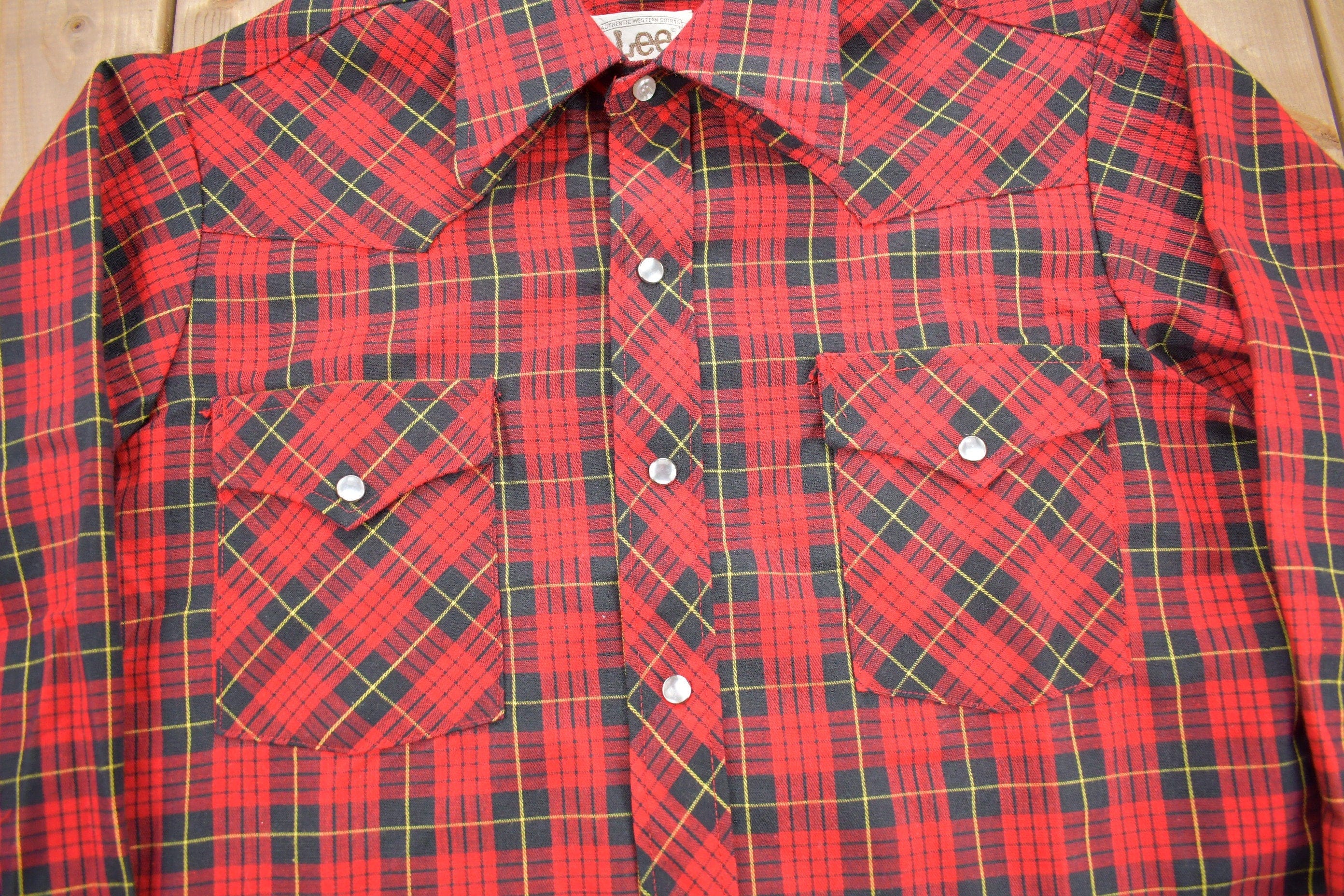 Vintage 1970s Lee Western Style Snap Button Flannel Men's Large - Image 3