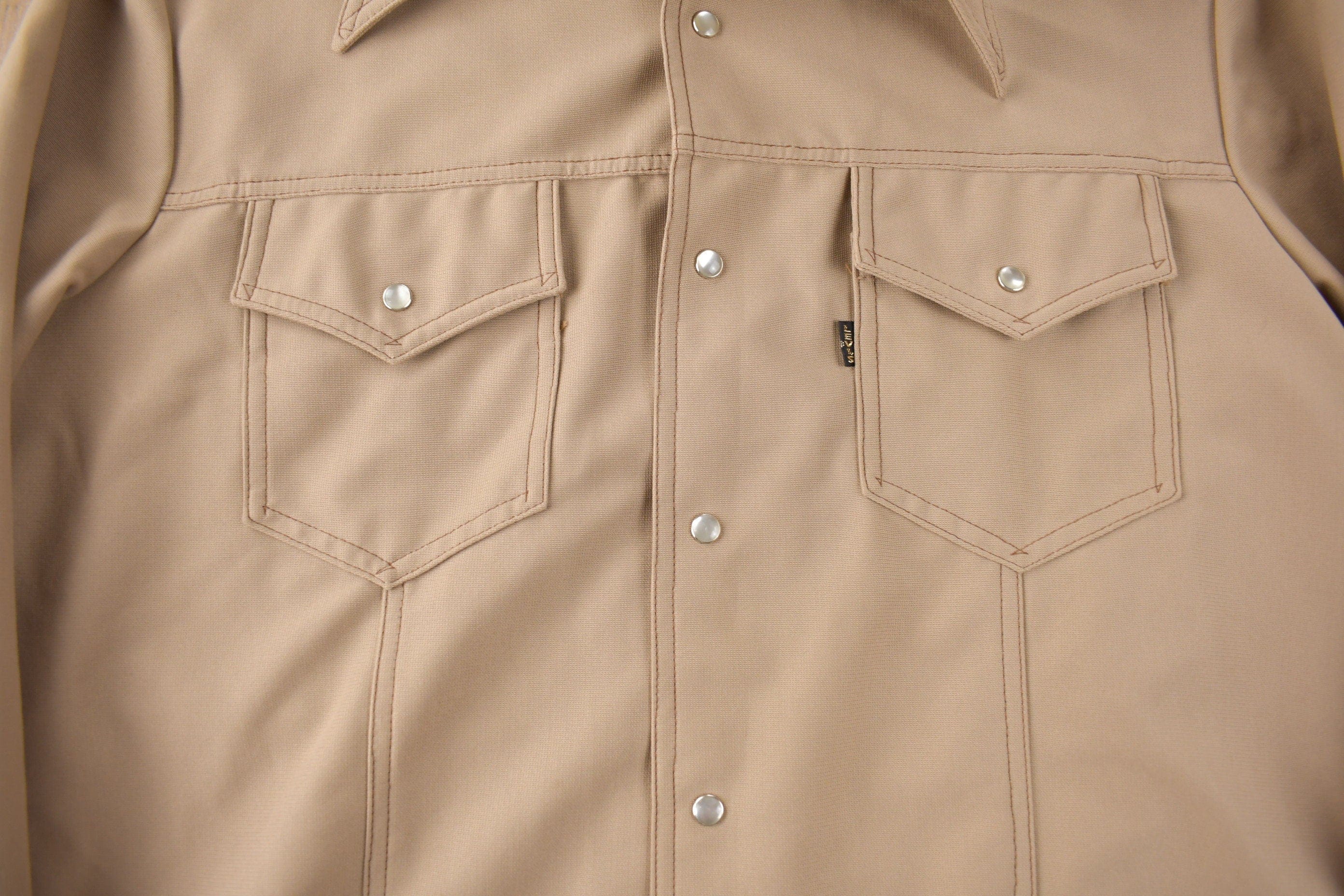 Vintage 1970s Levi's Black Tab Big E Western Style Snap Button Up Shirt Made in USA Men's XL - Image 3