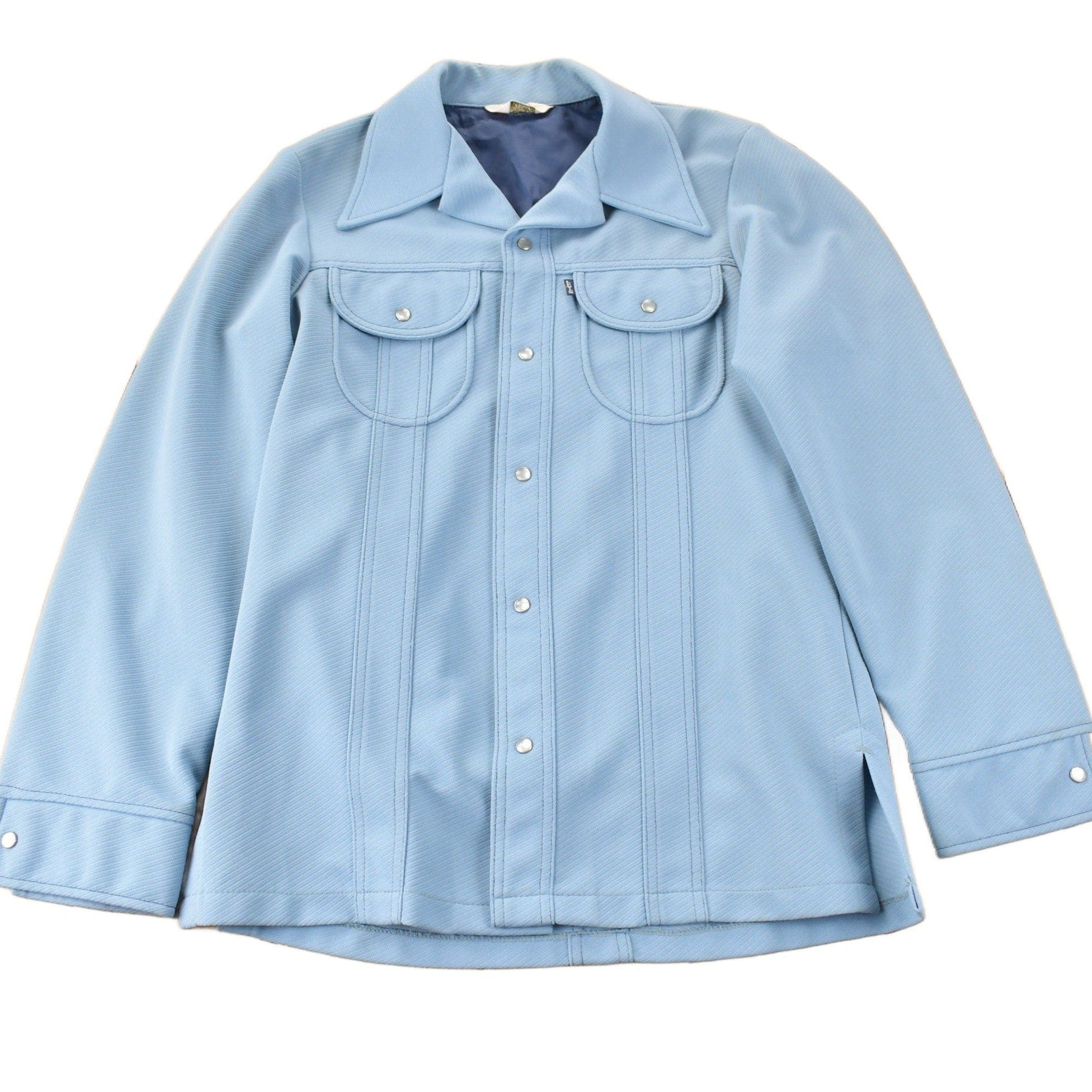Vintage 1970s Levi's Blue Tab Big E Western Style Pearl Snap Button Up Shirt Made in USA Men's M