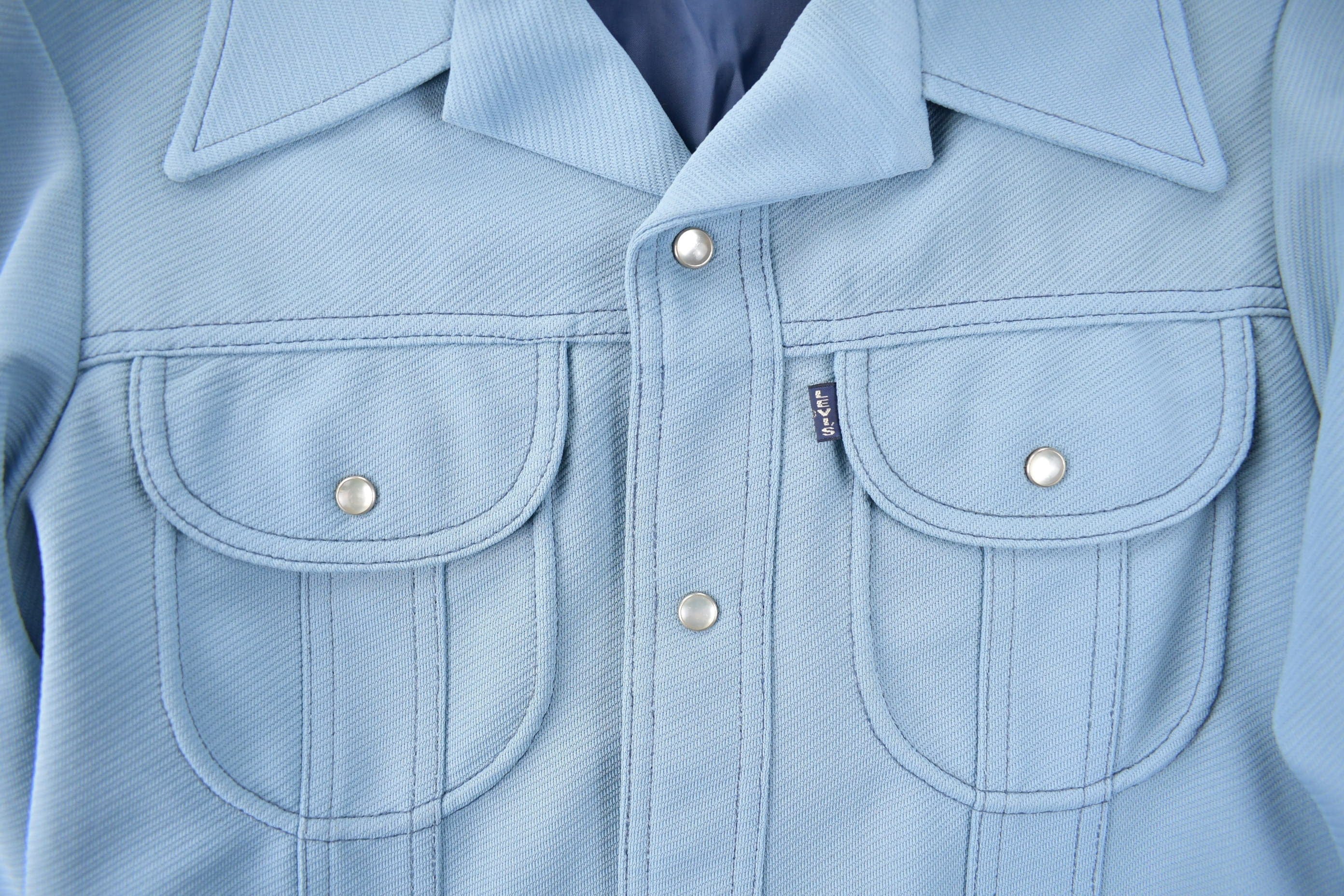 Vintage 1970s Levi's Blue Tab Big E Western Style Pearl Snap Button Up Shirt Made in USA Men's M - Image 3