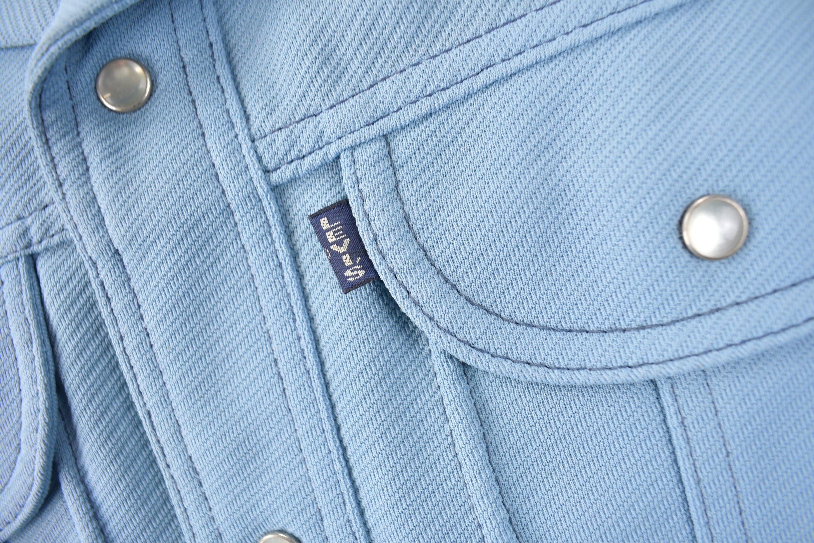 Vintage 1970s Levi's Blue Tab Big E Western Style Pearl Snap Button Up Shirt Made in USA Men's M - Image 4