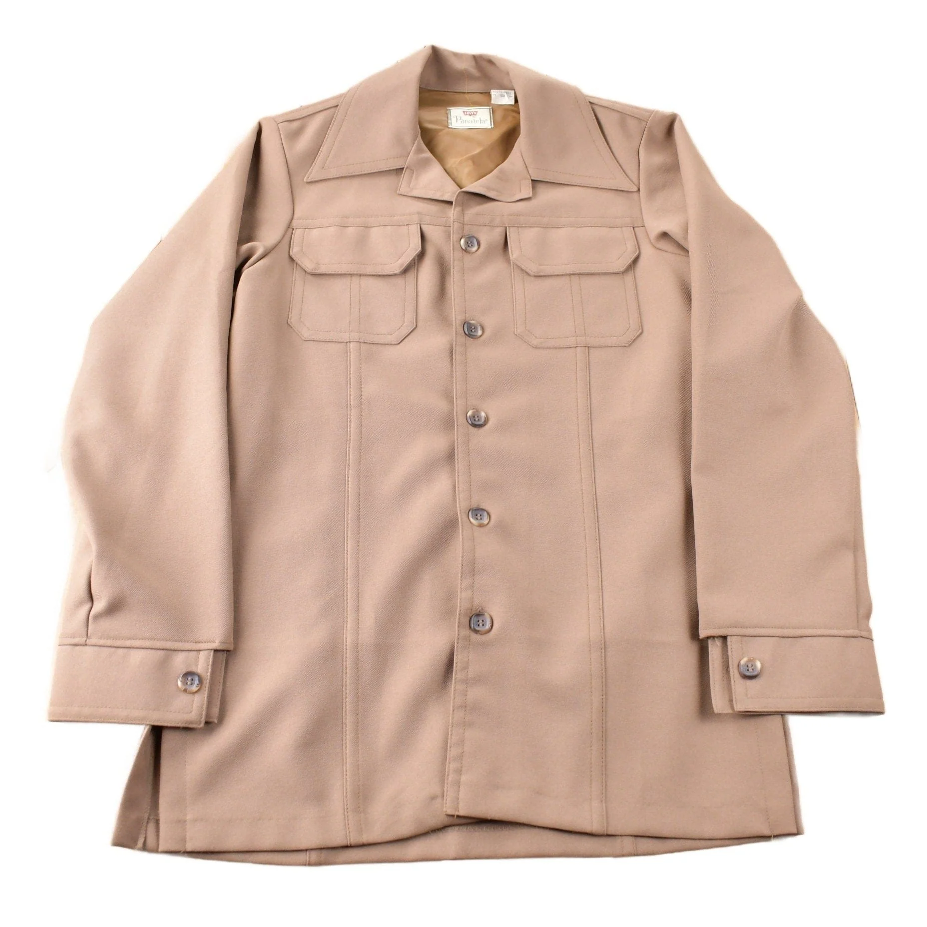 Vintage 1970s Levi's Panatela Tops Beige Western Style Button Up Shirt Made in USA Men's L