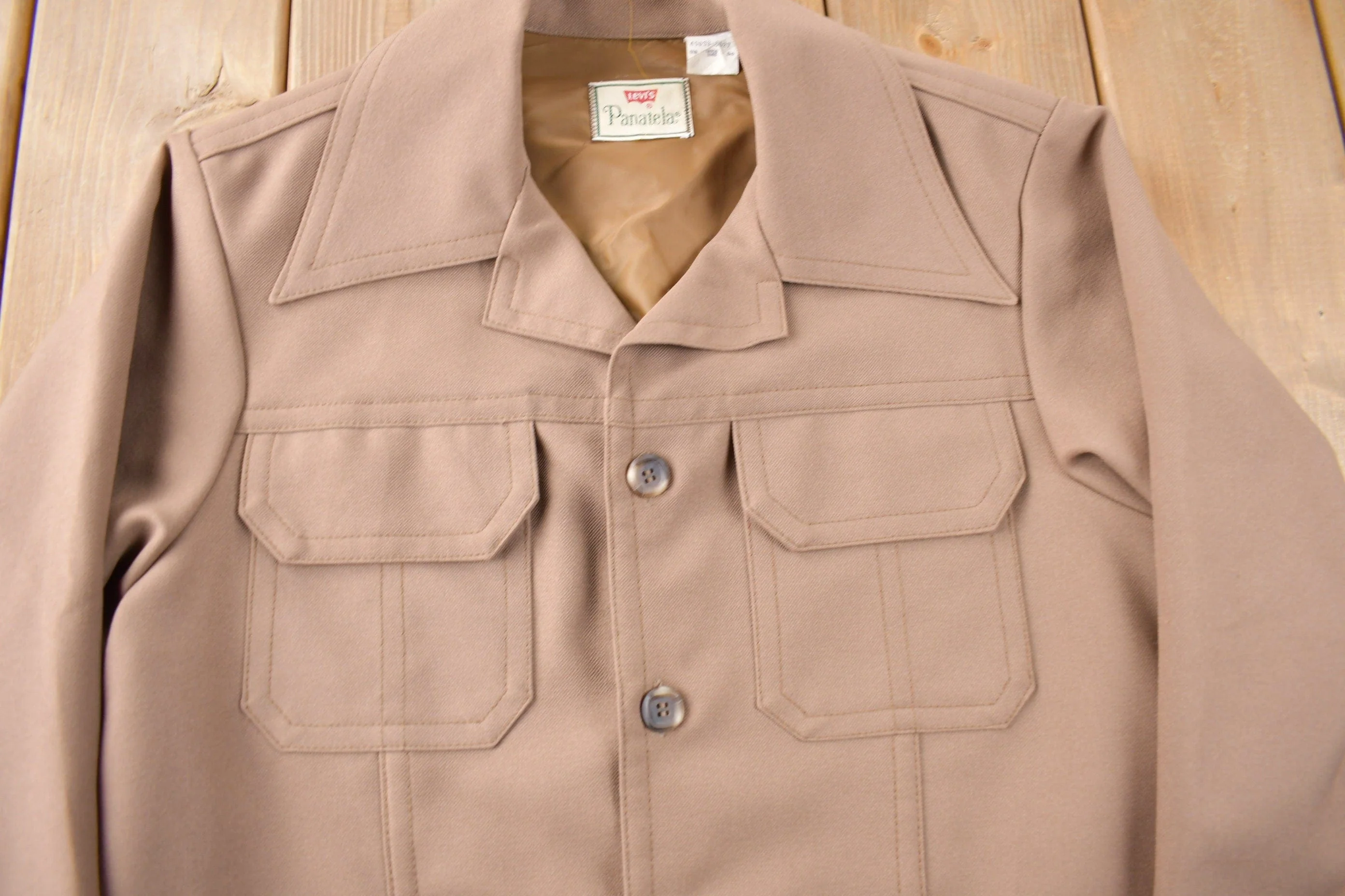 Vintage 1970s Levi's Panatela Tops Beige Western Style Button Up Shirt Made in USA Men's L - Image 3
