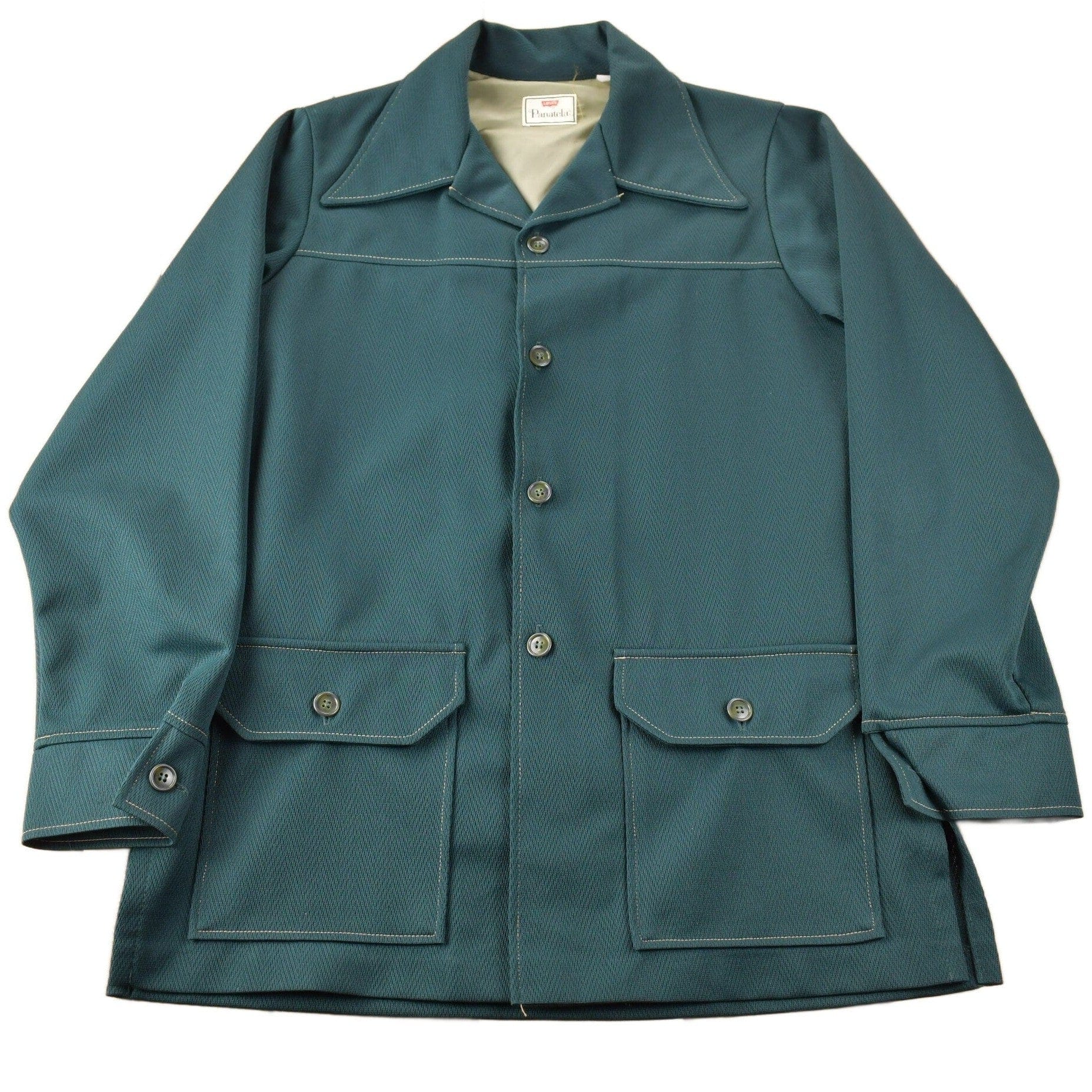 Vintage 1970s Levi's Panatela Tops Western Style Dark Green Button Up Shirt Made in USA Men's XL