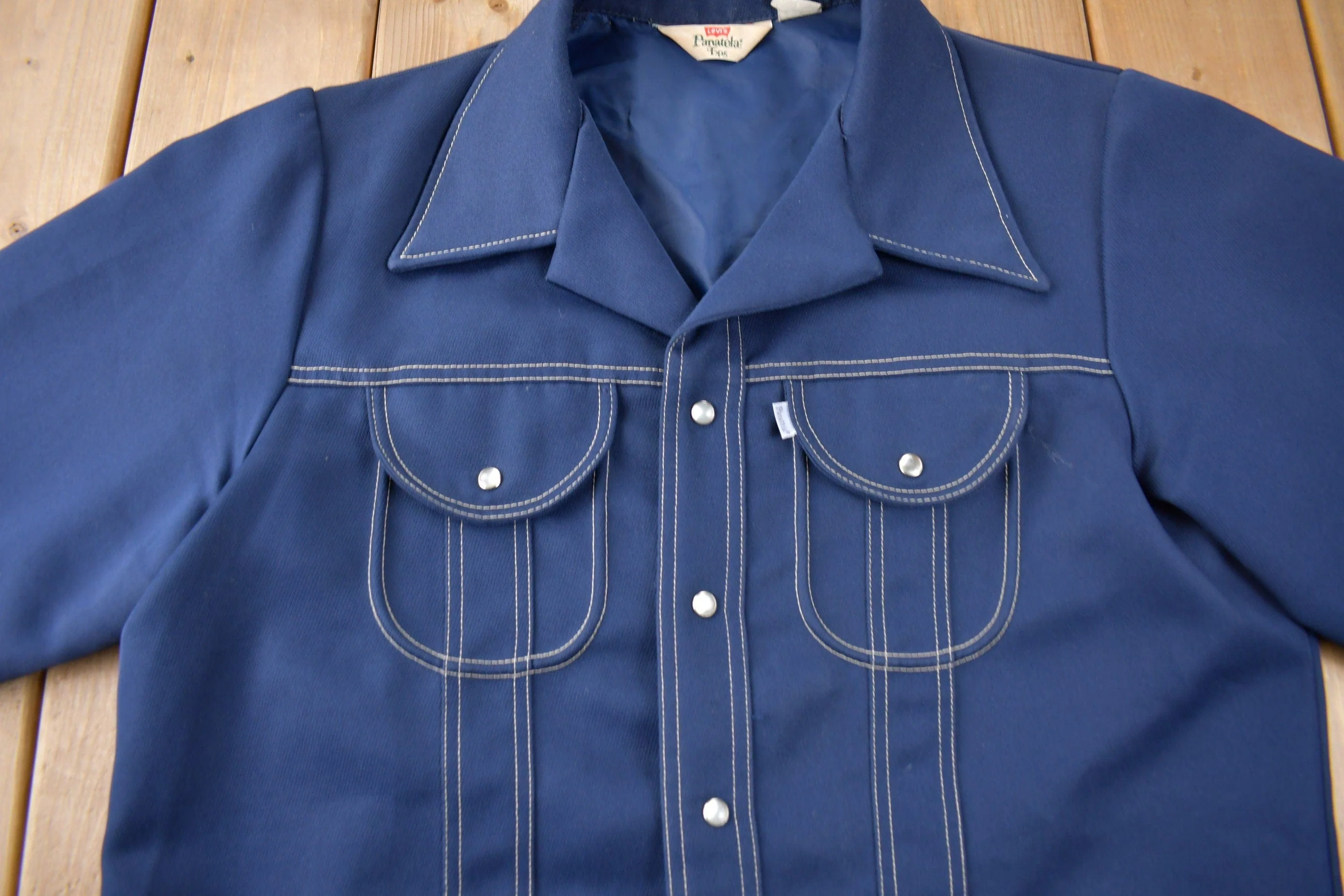 Vintage 1970s Levi's Panatela Tops Western Style Pearl Snap Button Up Shirt Made in USA Men's L - Image 3