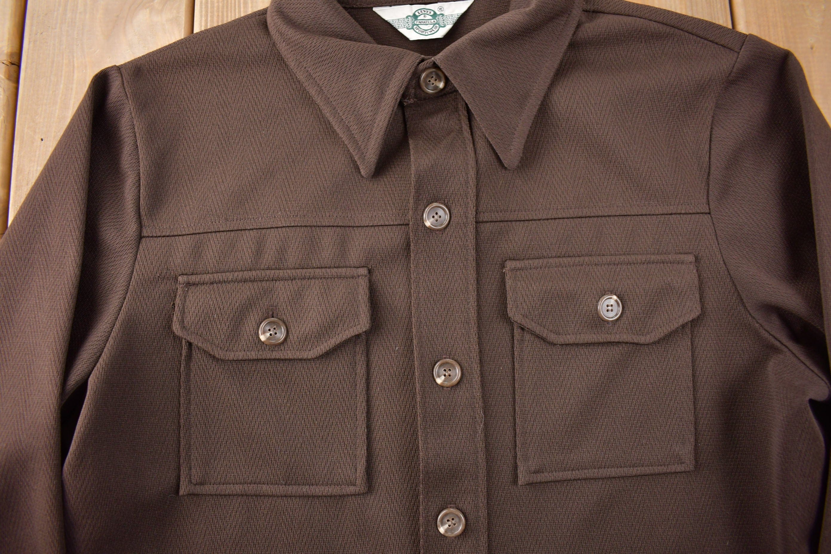 Vintage 1970s Levi's Panatela Western Style Brown Button Up Shirt Made in USA Men's XL - Image 3