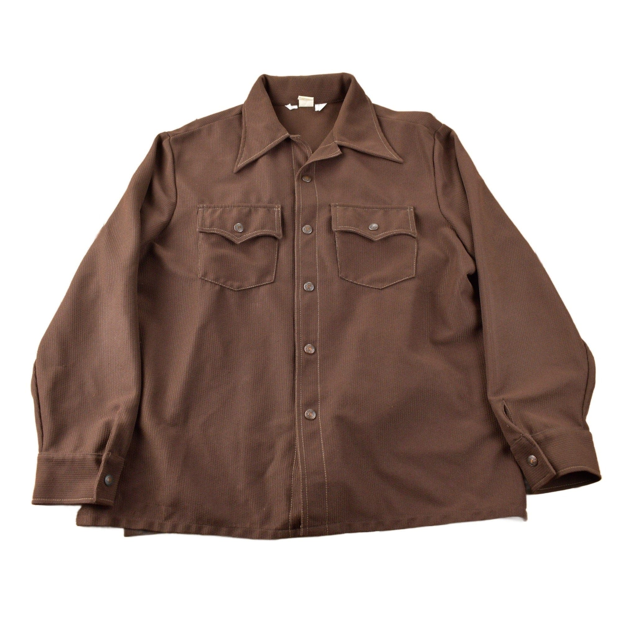 Vintage 1970s Levi's Western Style Brown Button Up Shirt Made in USA Men's XL