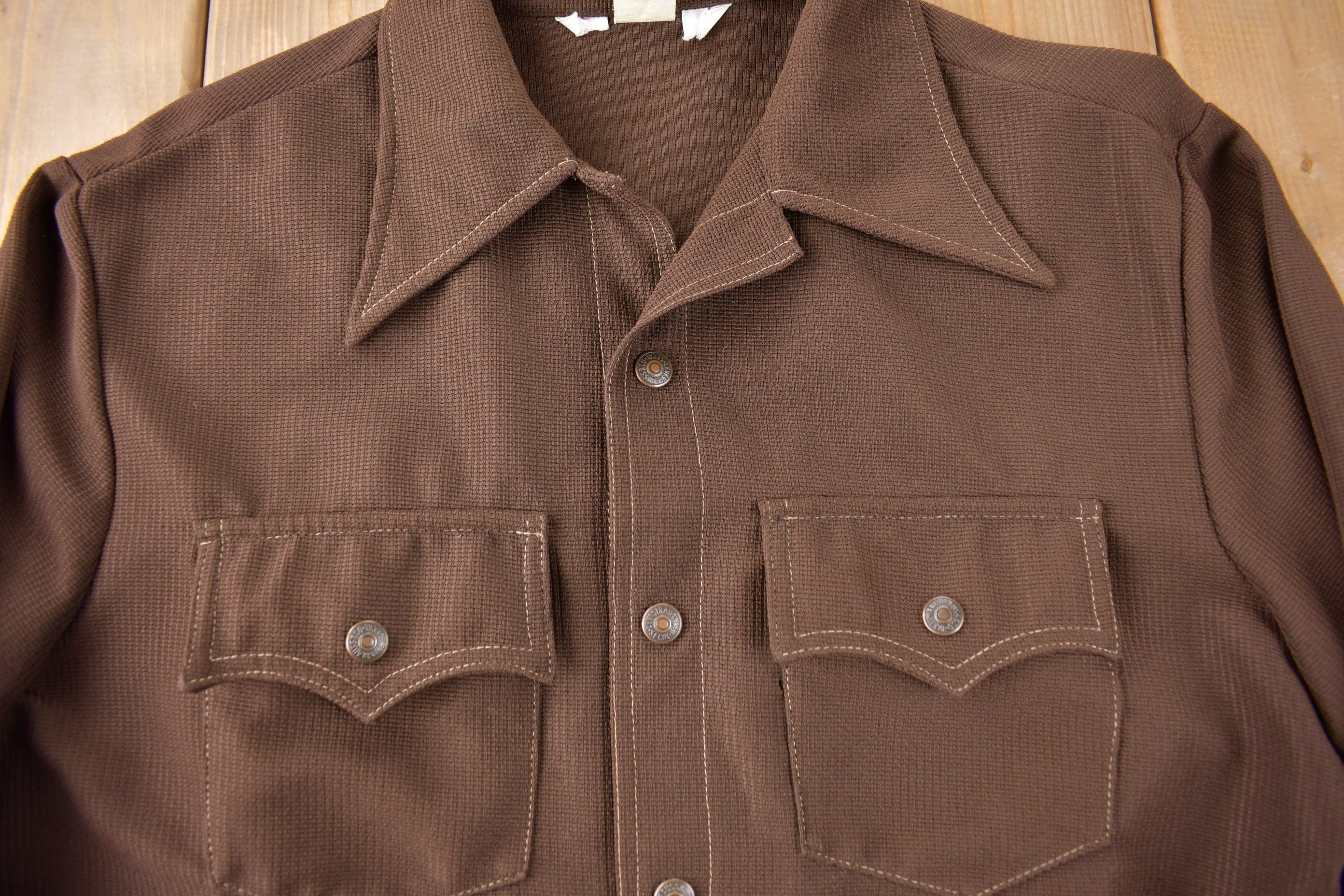 Vintage 1970s Levi's Western Style Brown Button Up Shirt Made in USA Men's XL - Image 3